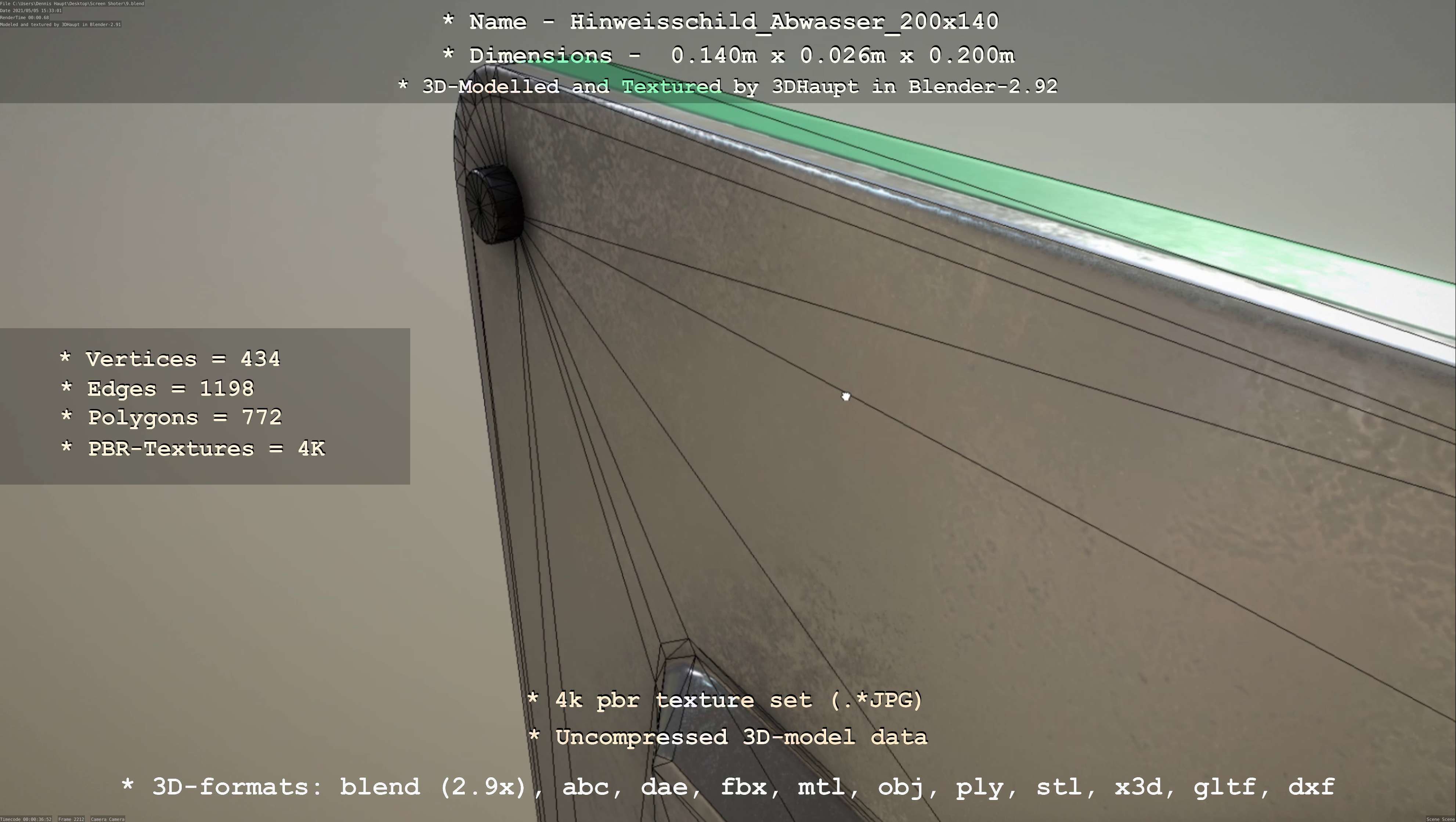 Hinweisschild Abwasser 200x140mm Low-poly 3D model_88