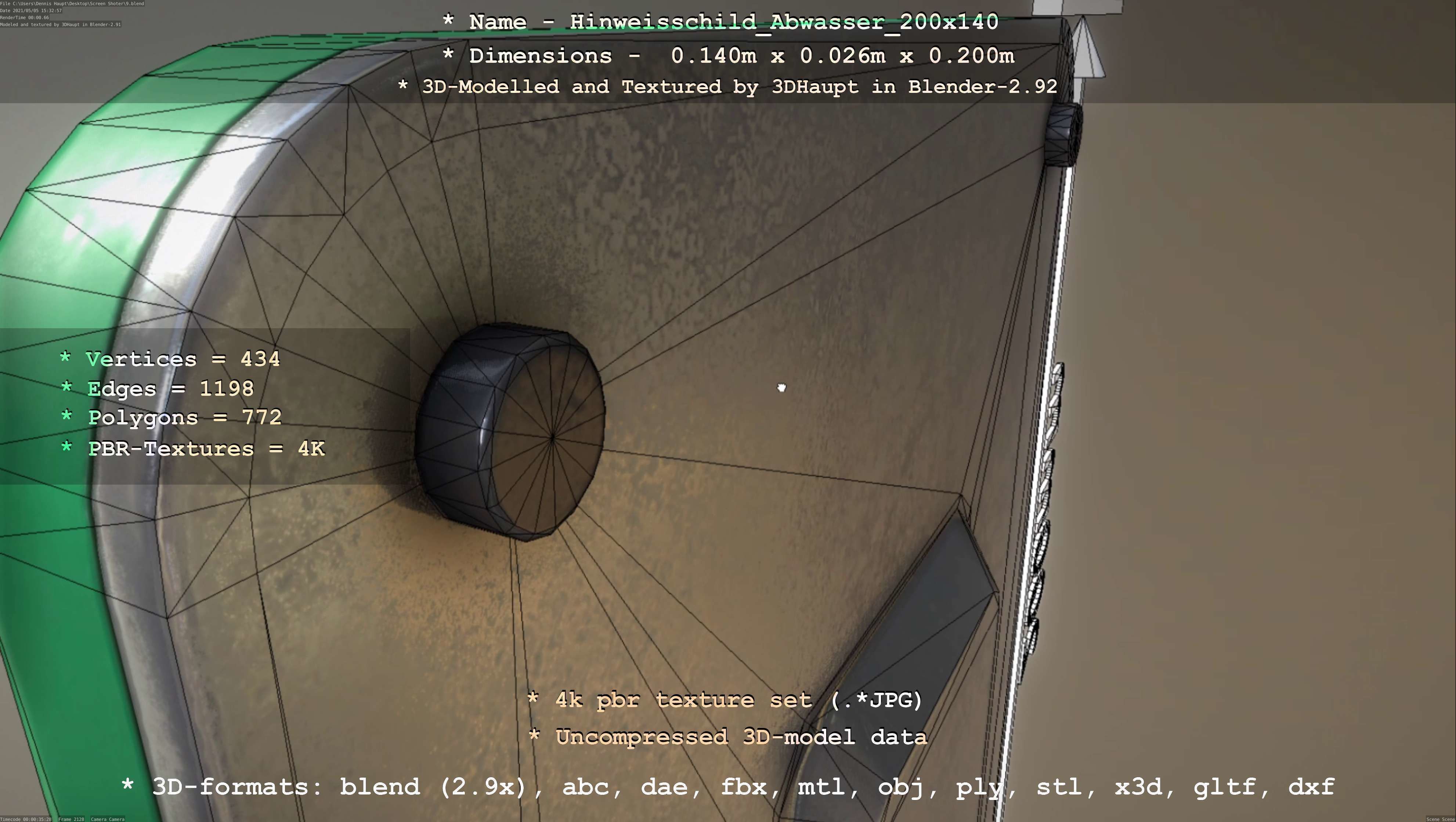 Hinweisschild Abwasser 200x140mm Low-poly 3D model_85