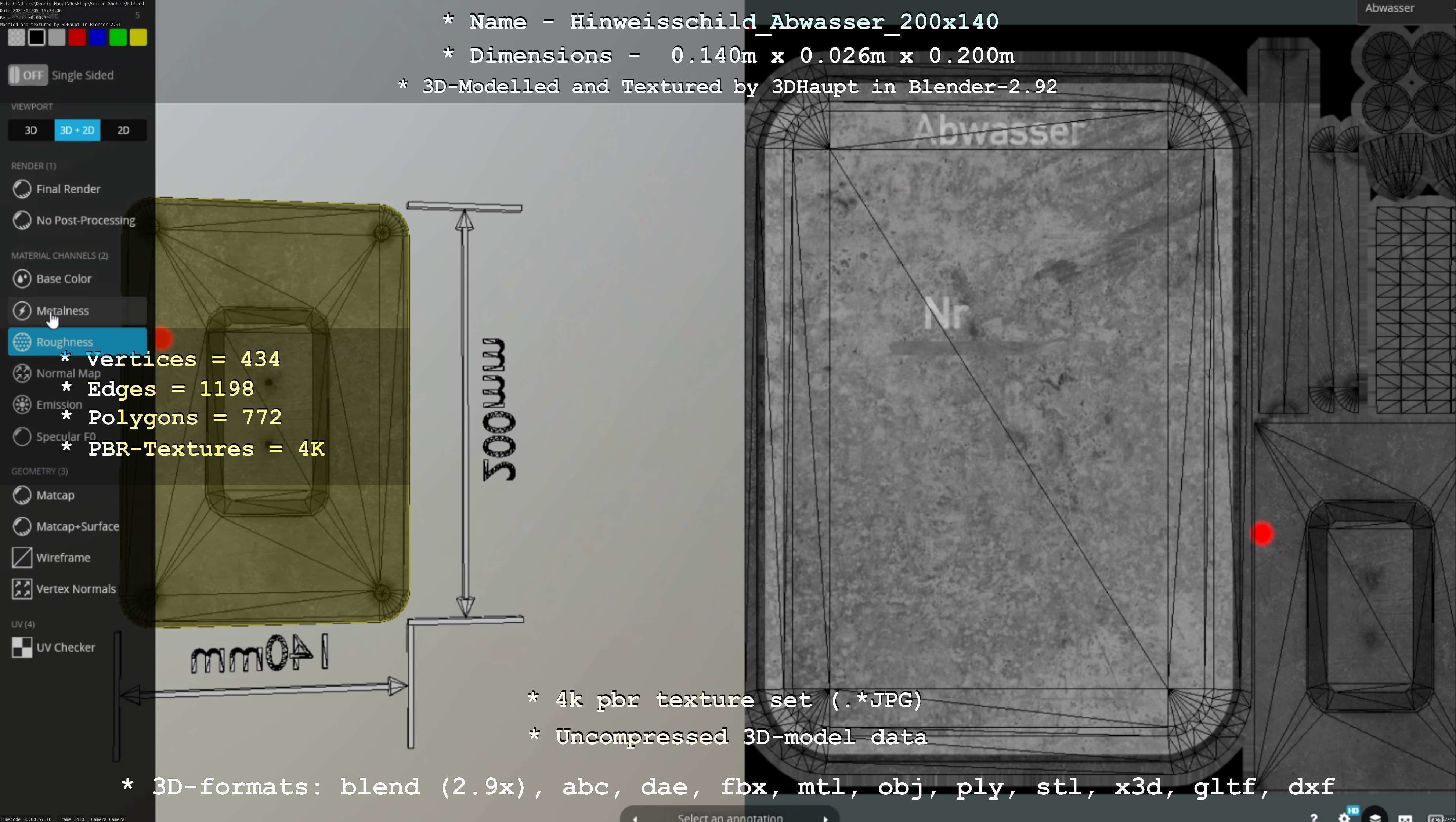 Hinweisschild Abwasser 200x140mm Low-poly 3D model_120