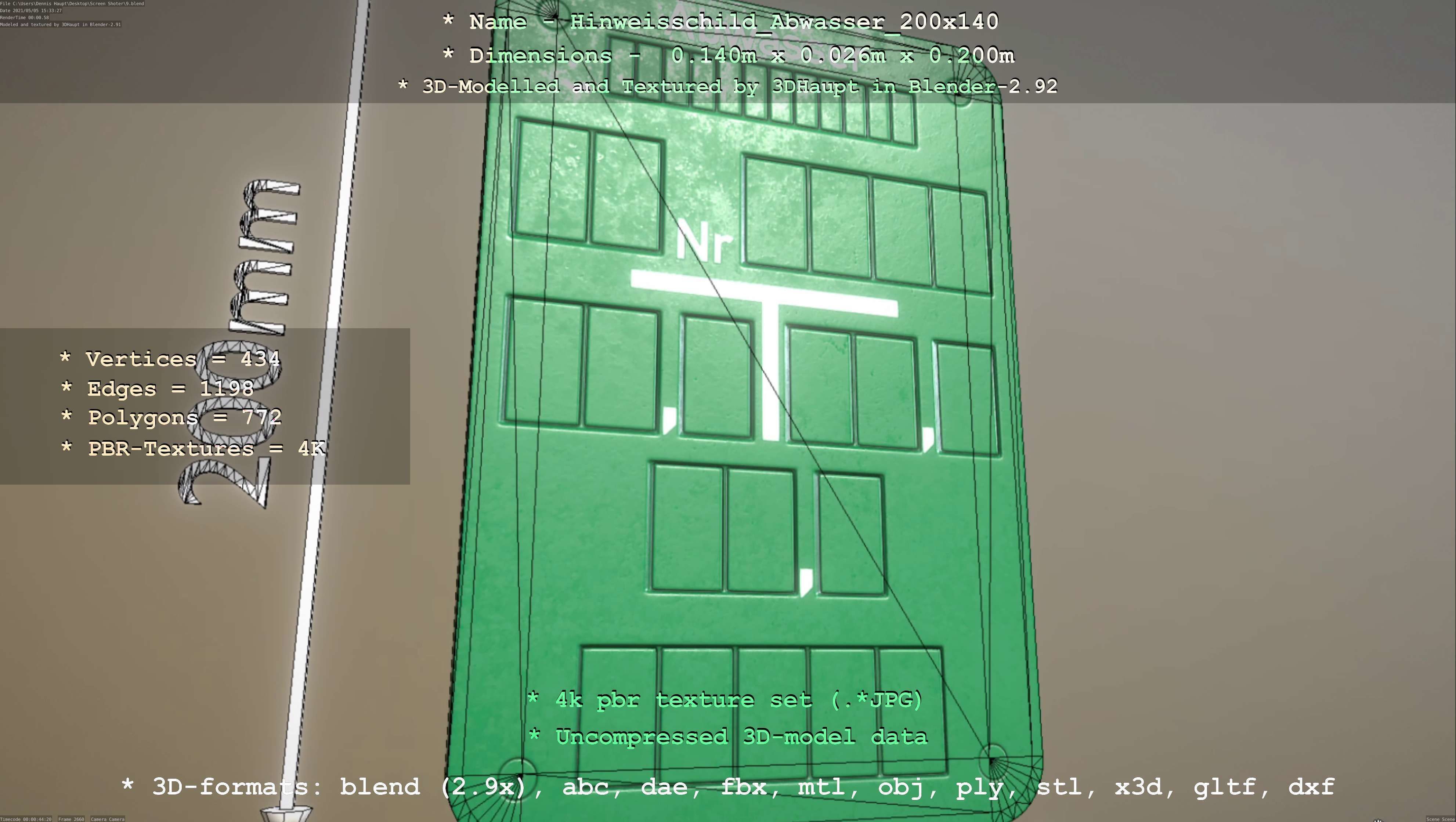 Hinweisschild Abwasser 200x140mm Low-poly 3D model_100