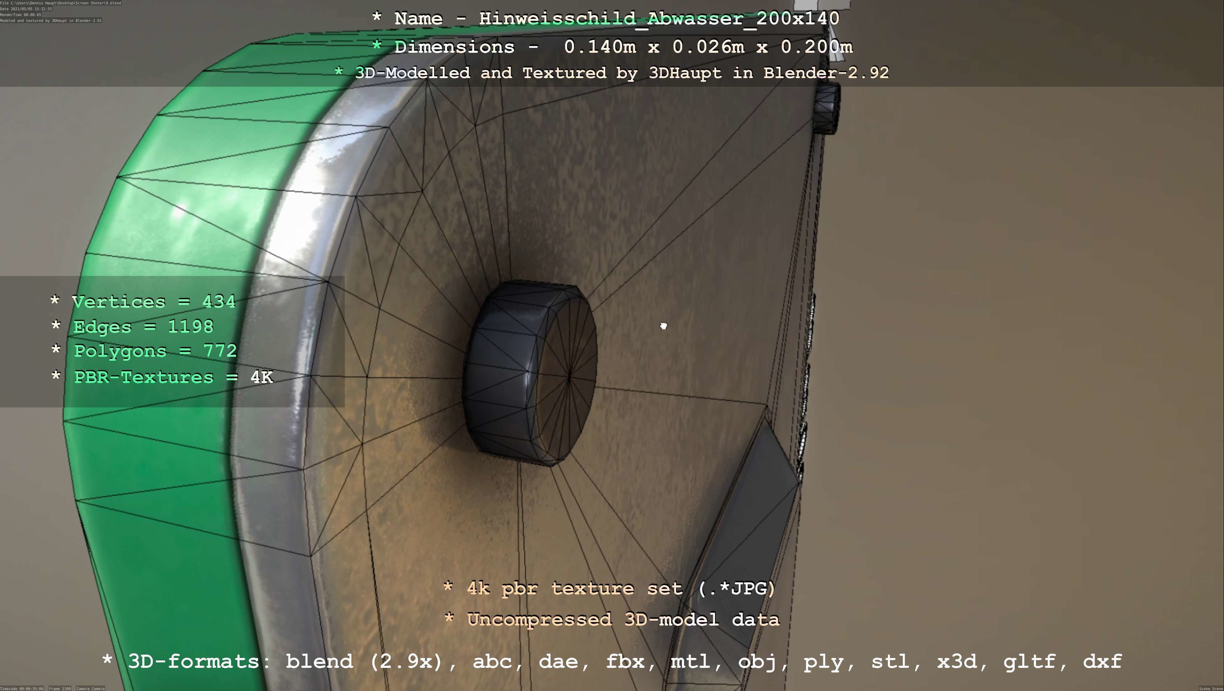 Hinweisschild Abwasser 200x140mm Low-poly 3D model_84