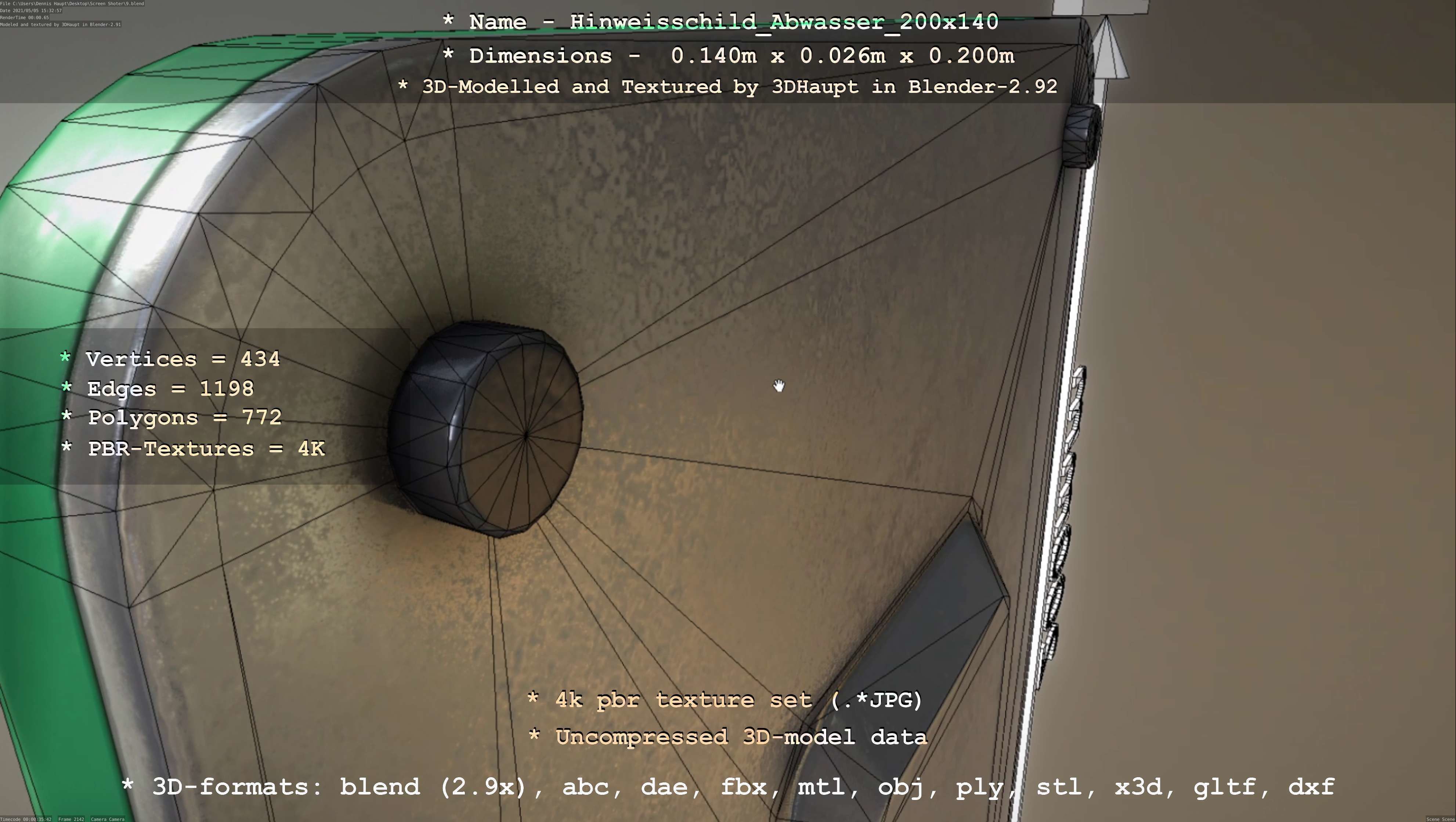 Hinweisschild Abwasser 200x140mm Low-poly 3D model_87