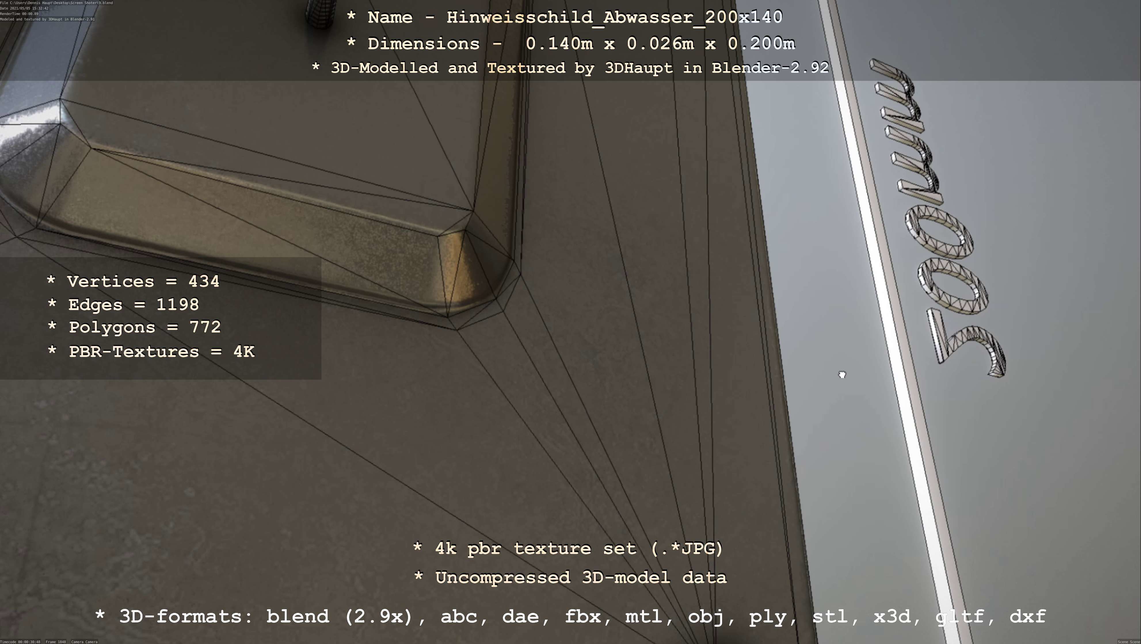 Hinweisschild Abwasser 200x140mm Low-poly 3D model_86