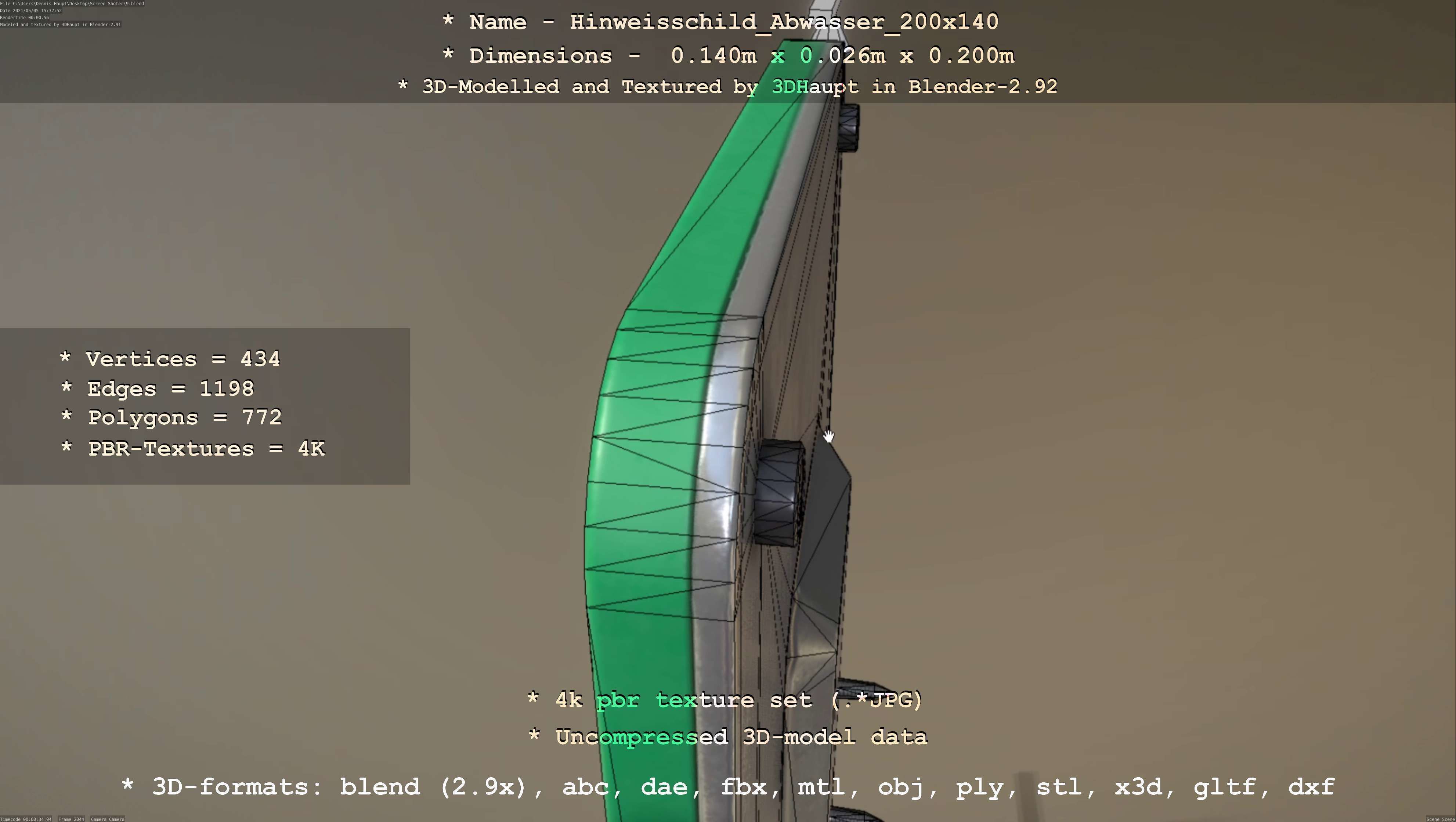 Hinweisschild Abwasser 200x140mm Low-poly 3D model_83