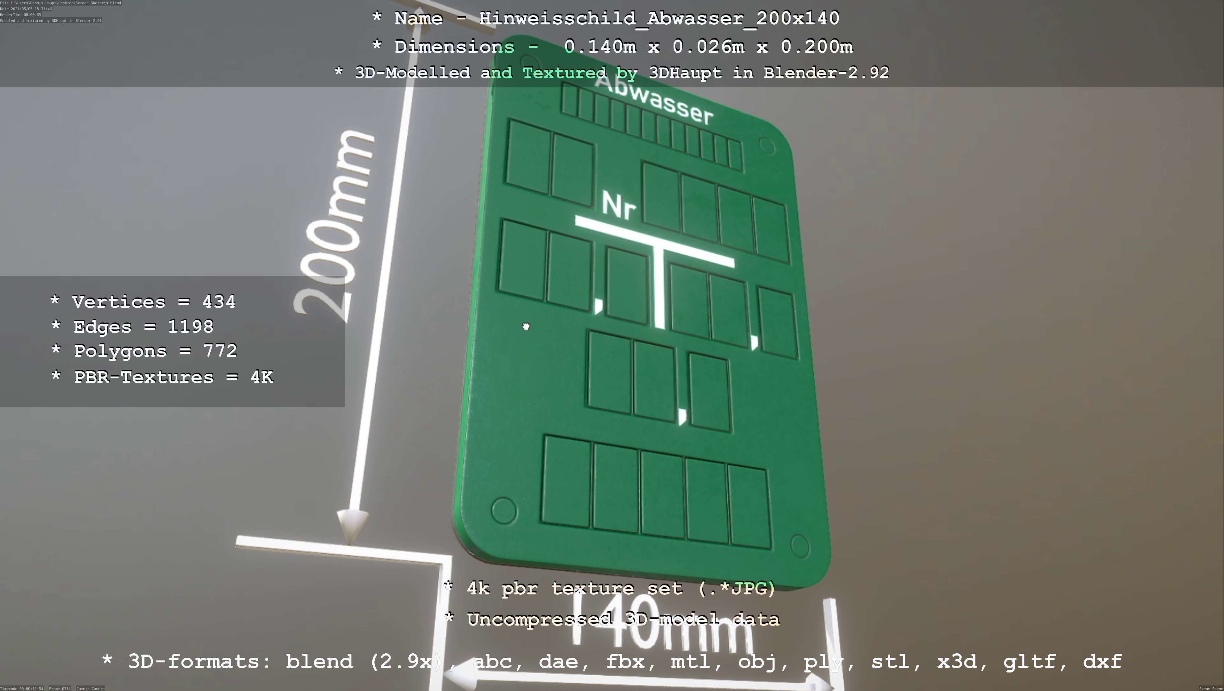 Hinweisschild Abwasser 200x140mm Low-poly 3D model_41