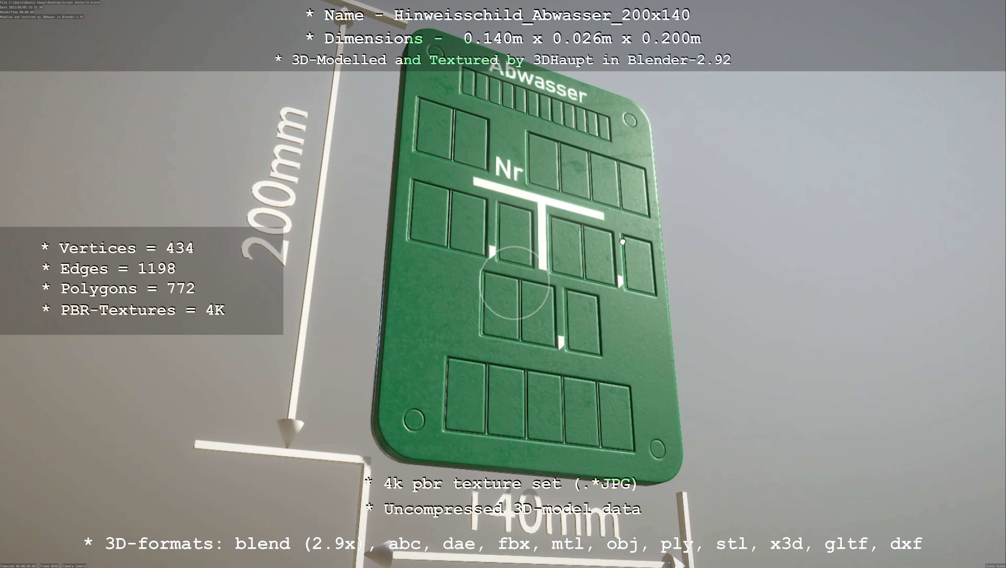 Hinweisschild Abwasser 200x140mm Low-poly 3D model_42