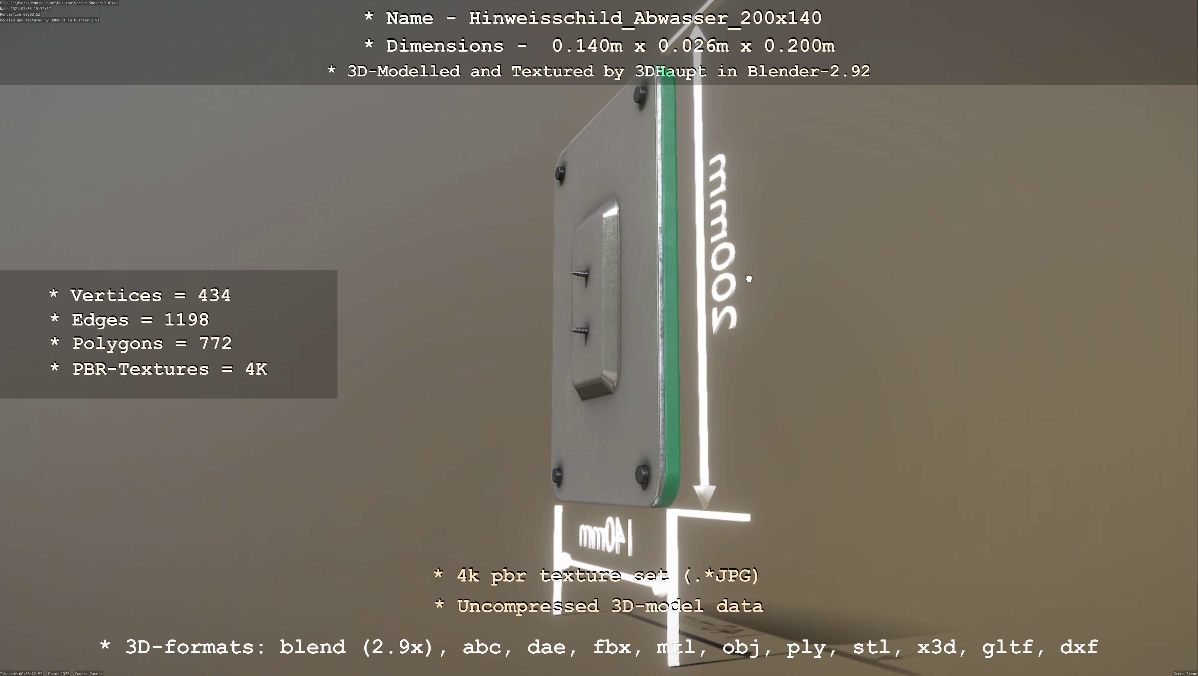 Hinweisschild Abwasser 200x140mm Low-poly 3D model_64