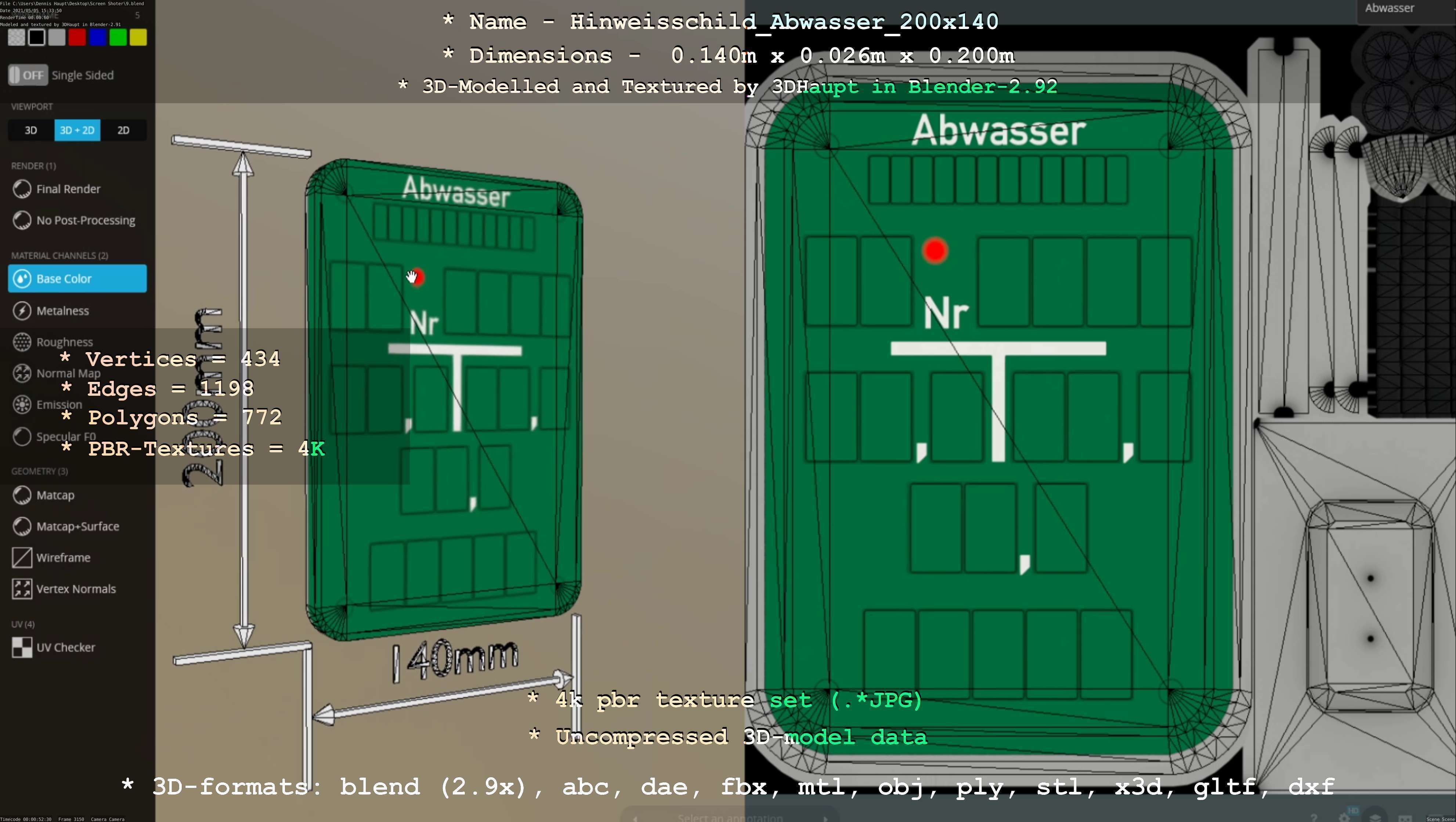 Hinweisschild Abwasser 200x140mm Low-poly 3D model_106