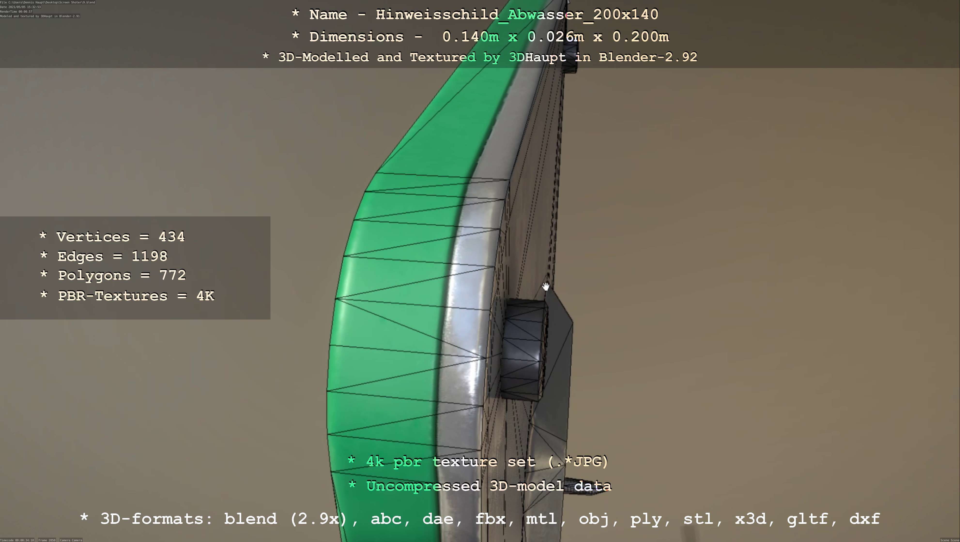 Hinweisschild Abwasser 200x140mm Low-poly 3D model_10