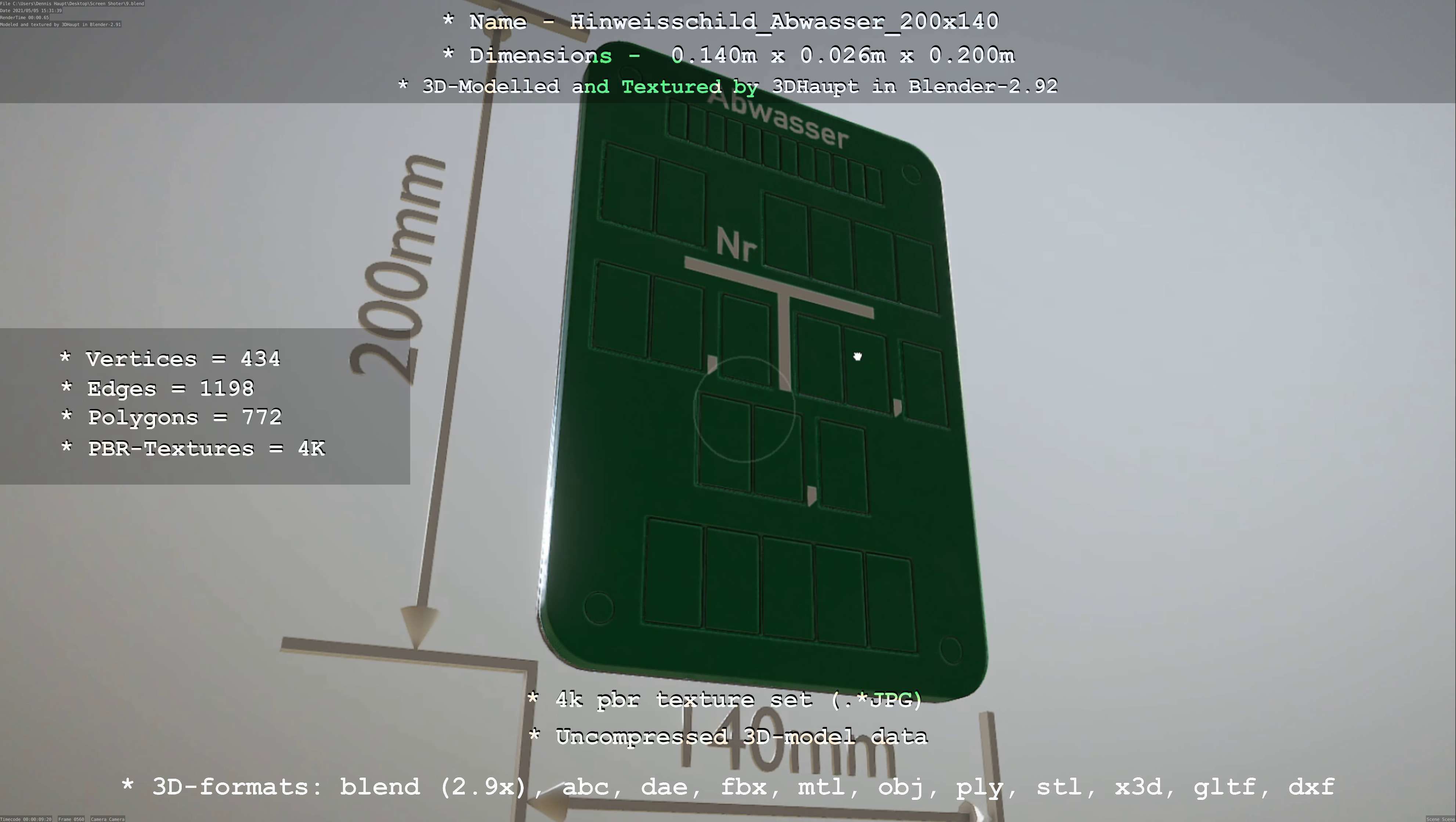 Hinweisschild Abwasser 200x140mm Low-poly 3D model_31