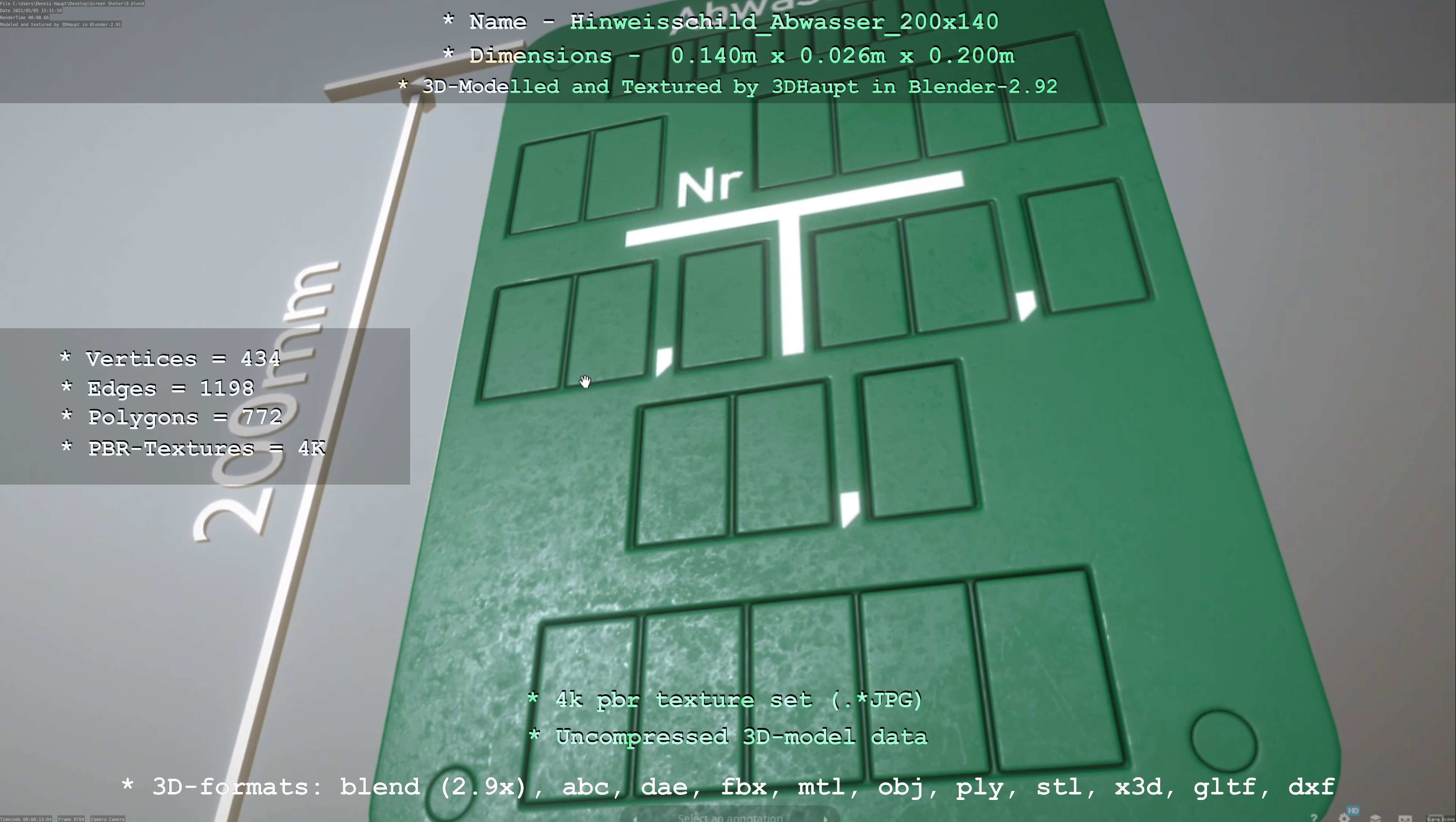 Hinweisschild Abwasser 200x140mm Low-poly 3D model_48