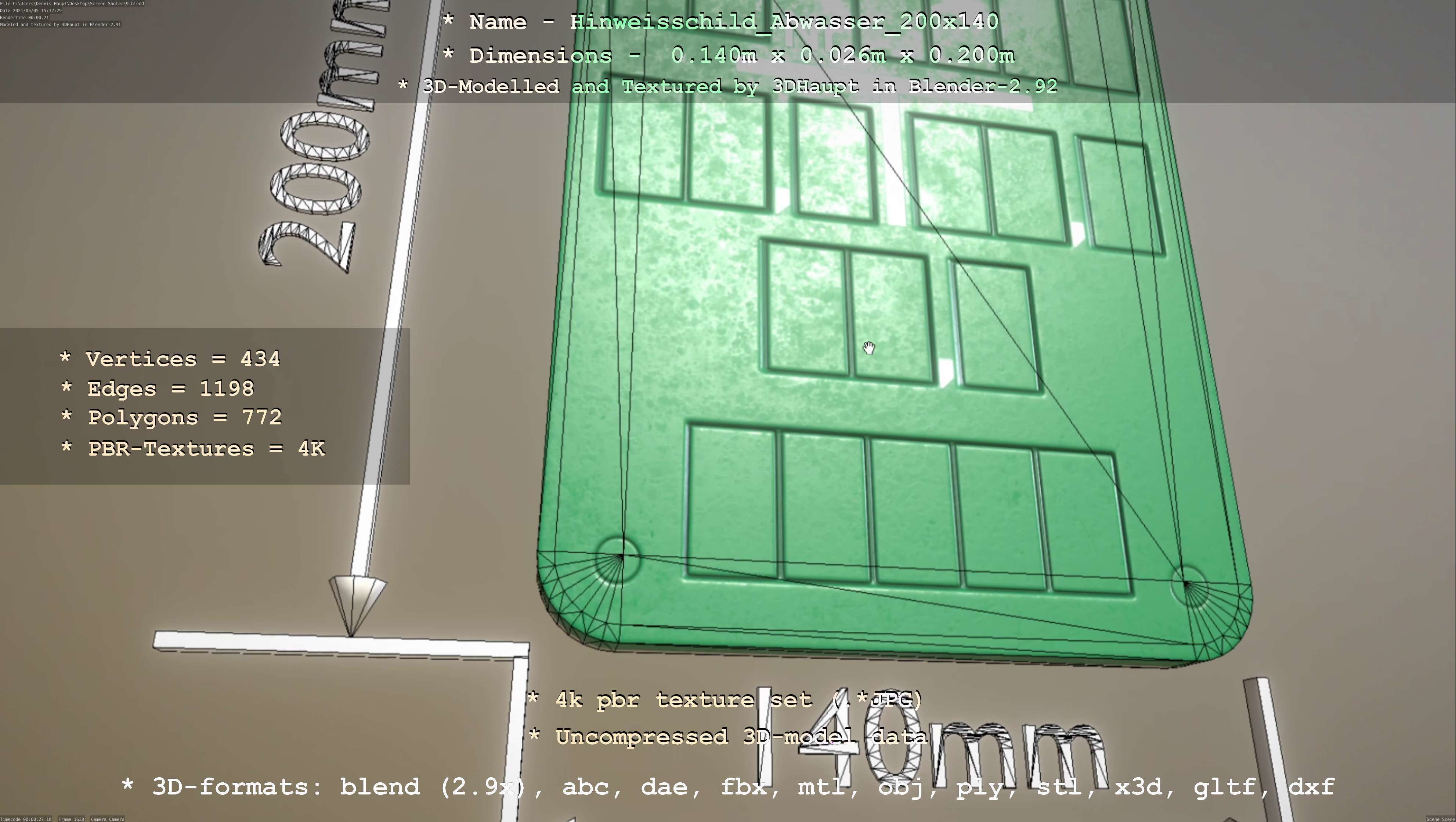 Hinweisschild Abwasser 200x140mm Low-poly 3D model_77