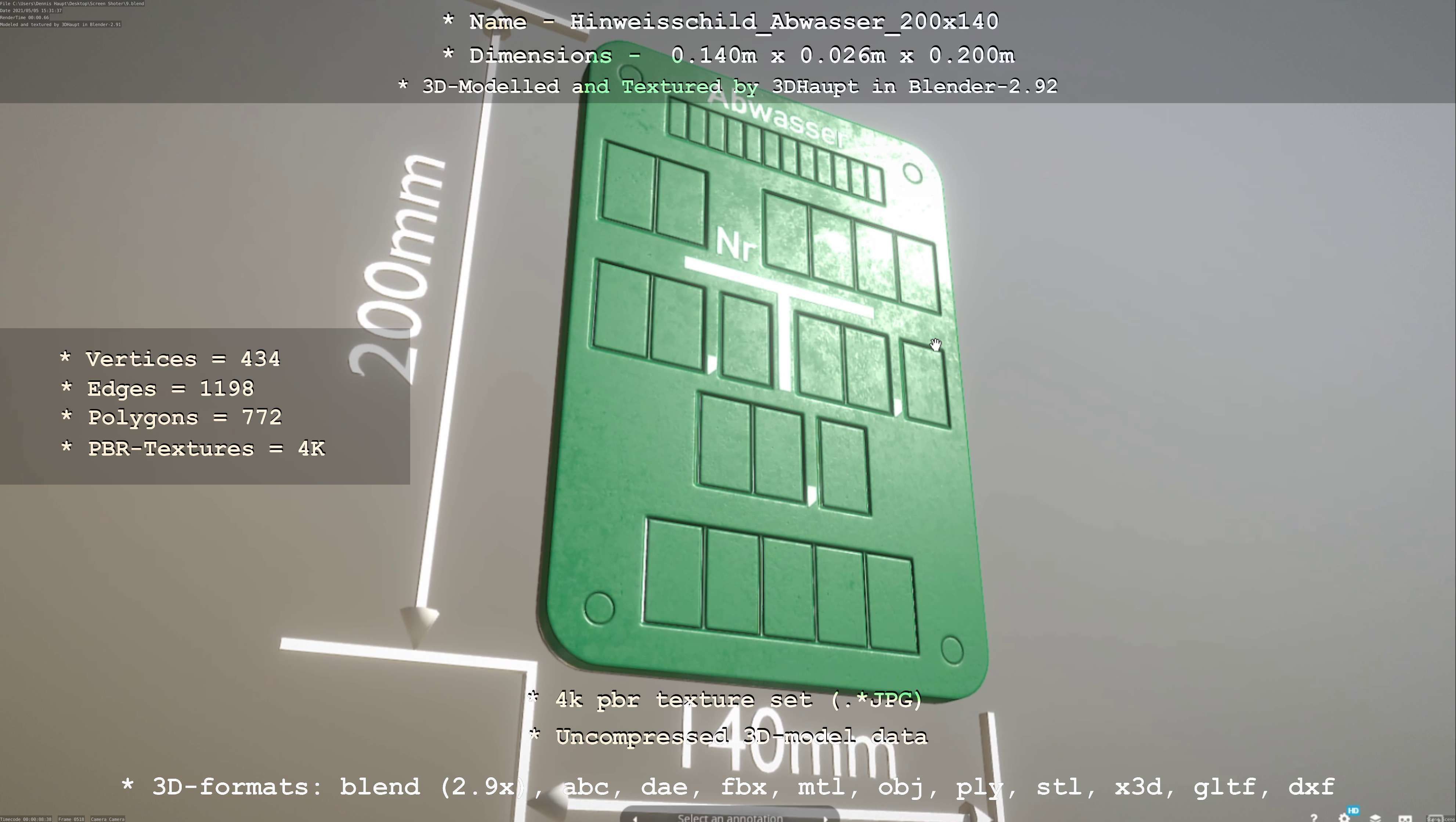 Hinweisschild Abwasser 200x140mm Low-poly 3D model_34