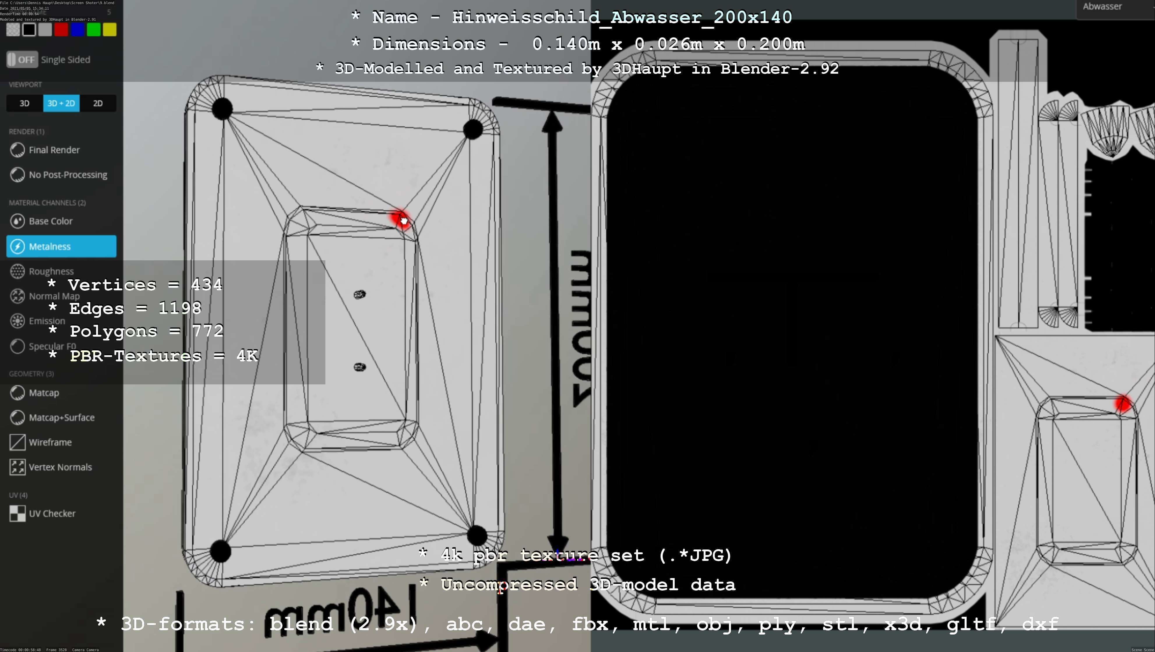 Hinweisschild Abwasser 200x140mm Low-poly 3D model_122