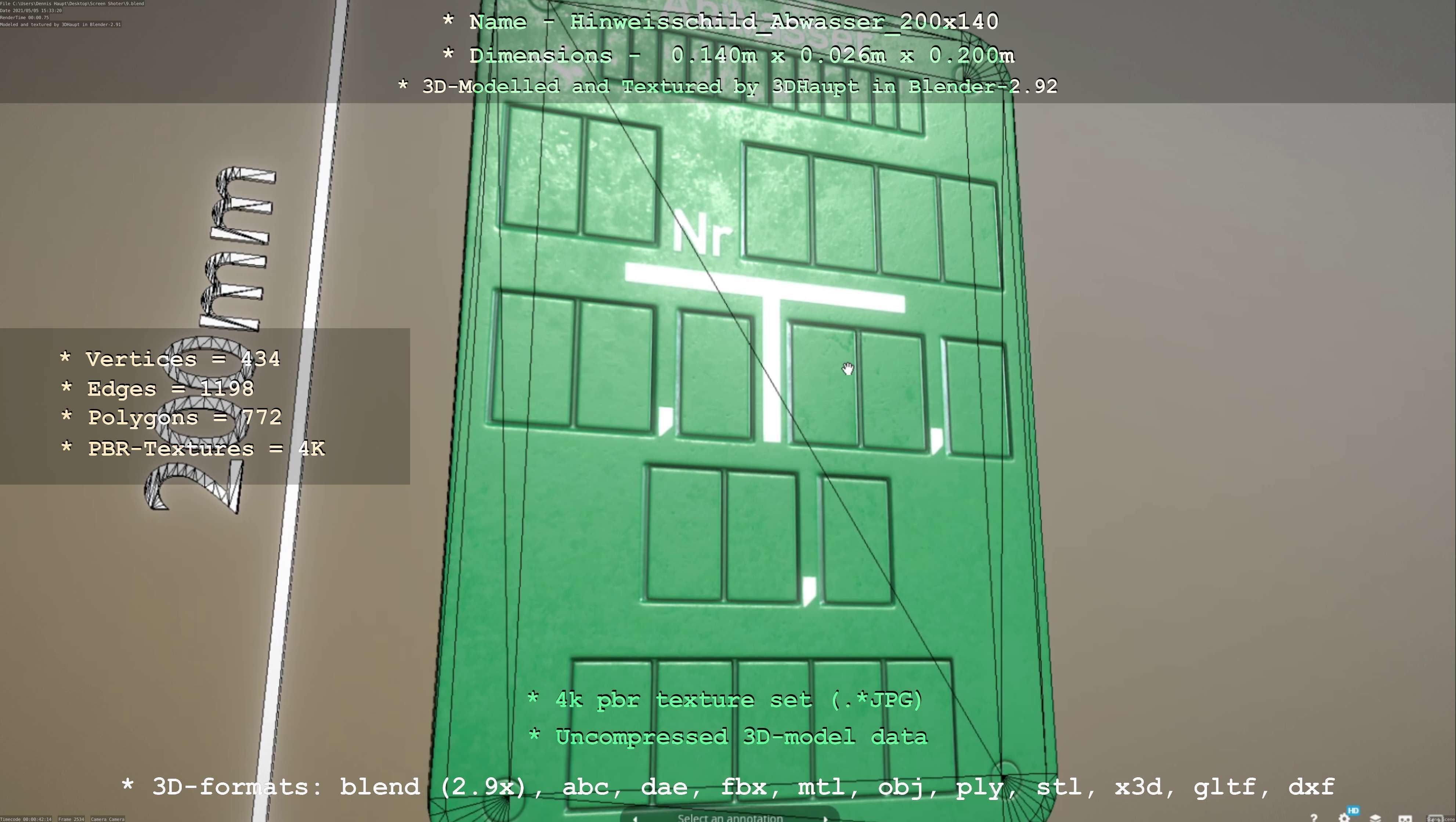 Hinweisschild Abwasser 200x140mm Low-poly 3D model_99