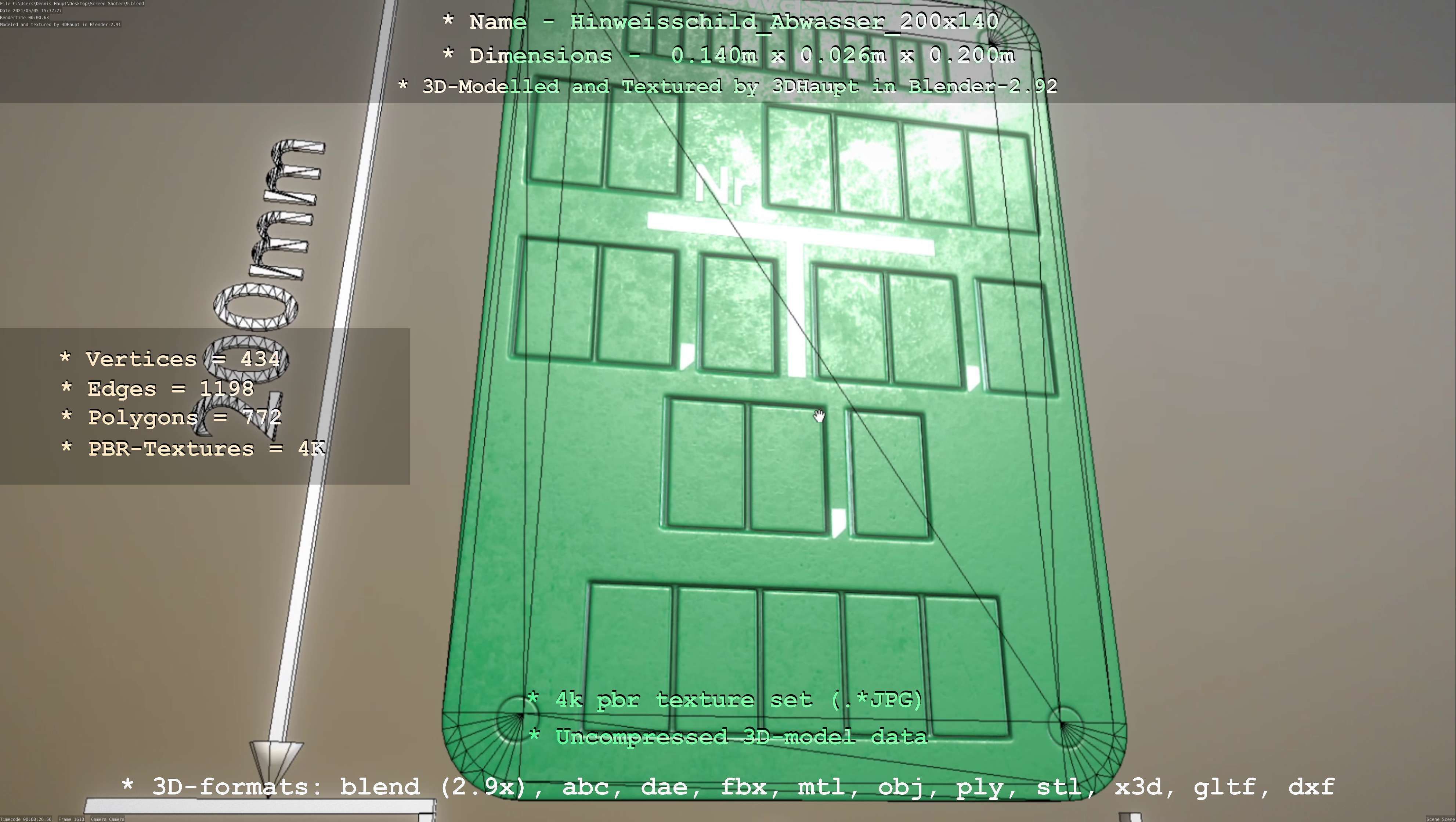 Hinweisschild Abwasser 200x140mm Low-poly 3D model_66