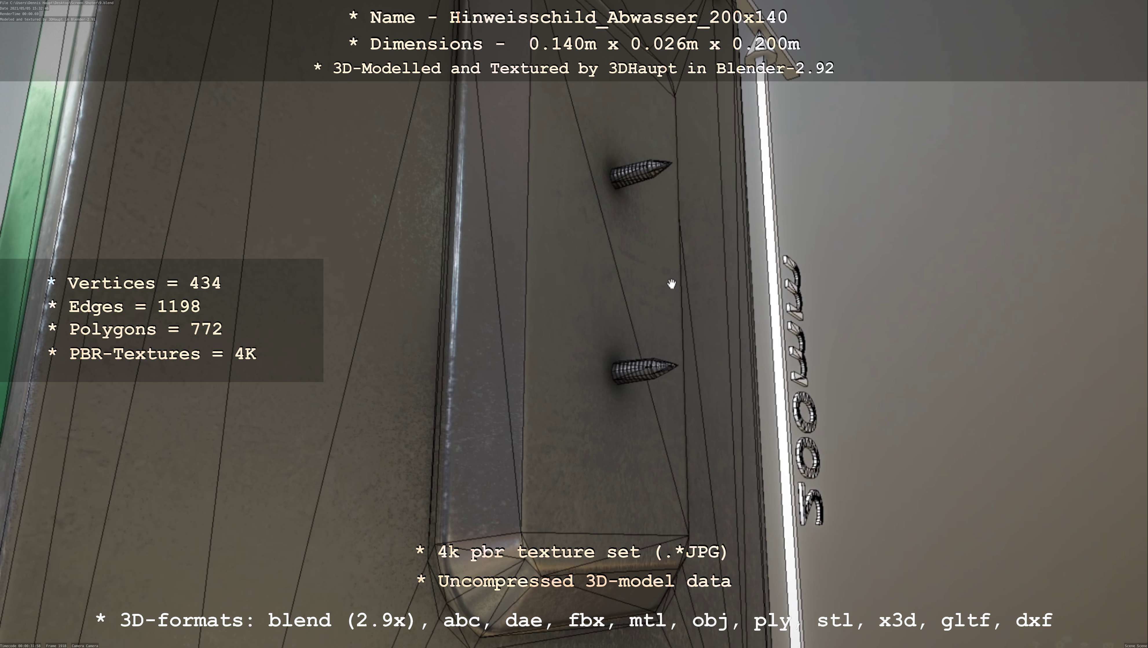 Hinweisschild Abwasser 200x140mm Low-poly 3D model_82