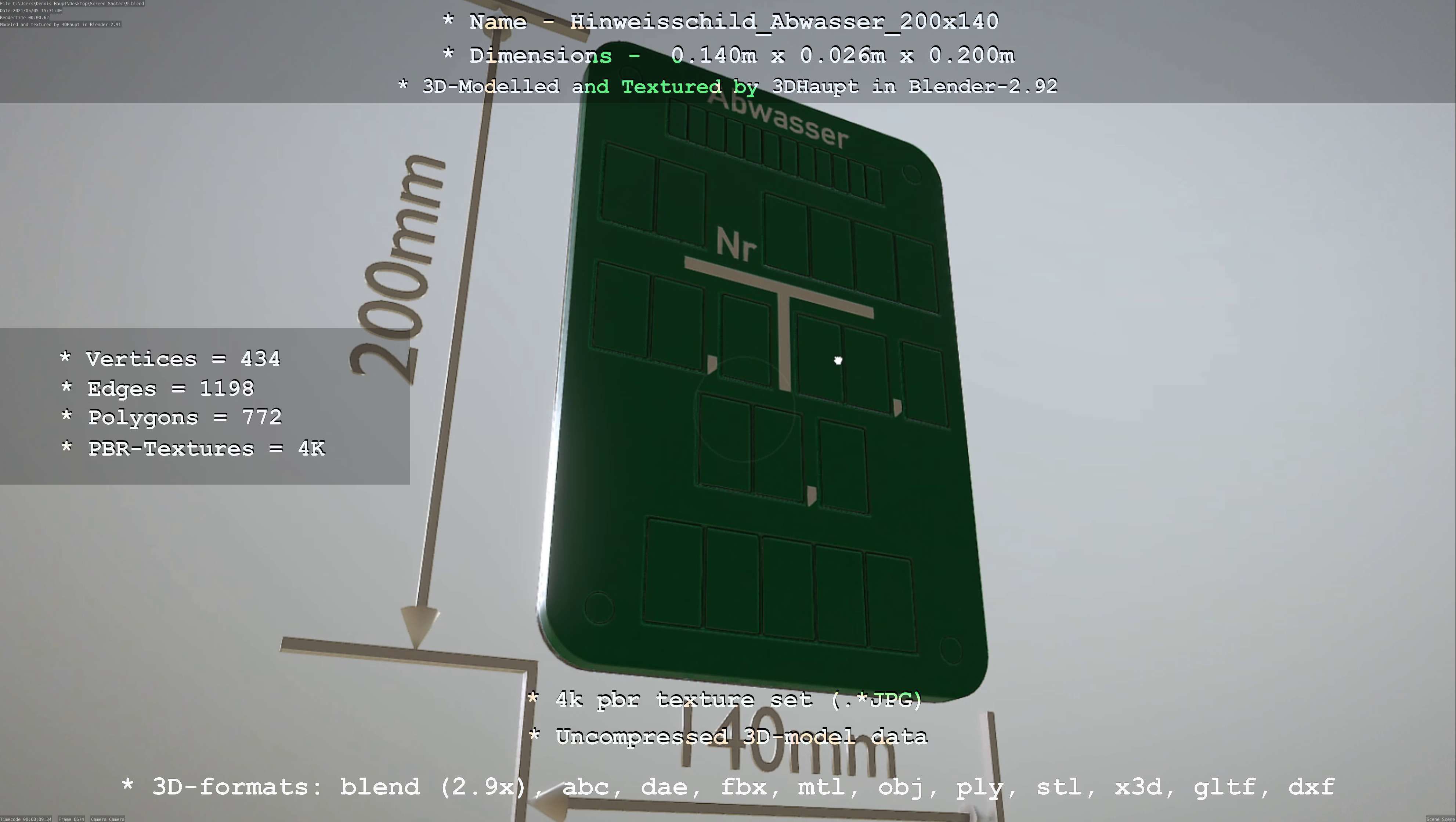 Hinweisschild Abwasser 200x140mm Low-poly 3D model_40