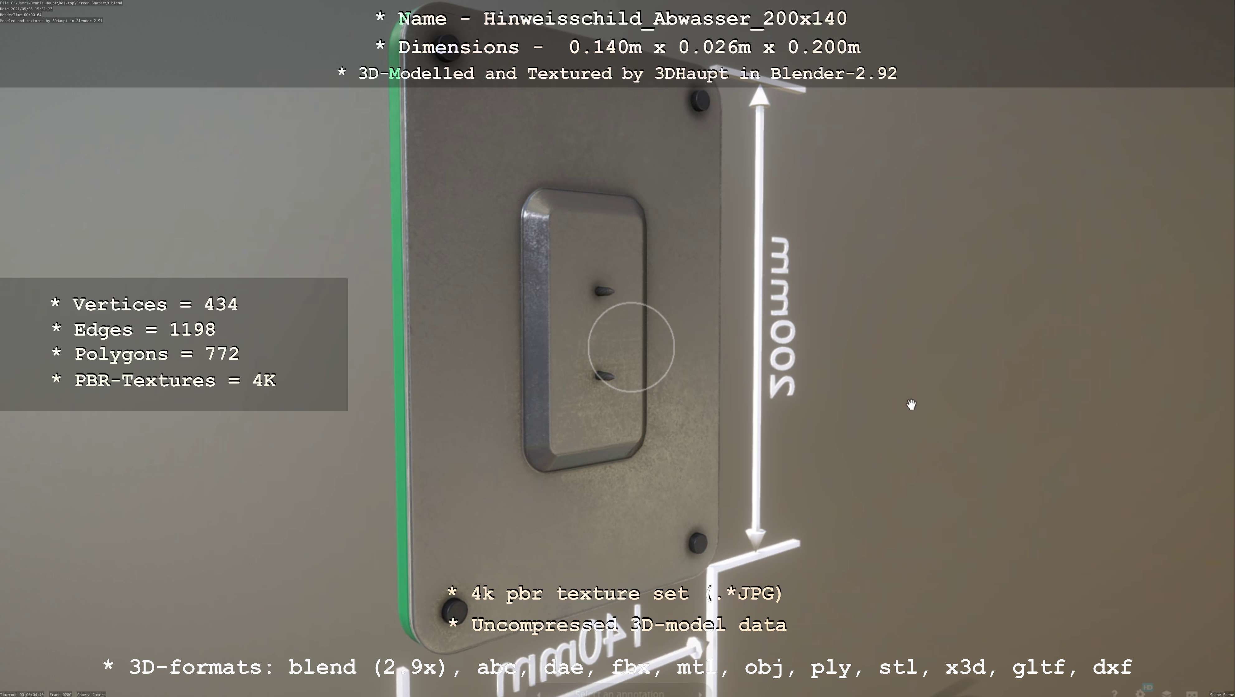 Hinweisschild Abwasser 200x140mm Low-poly 3D model_24