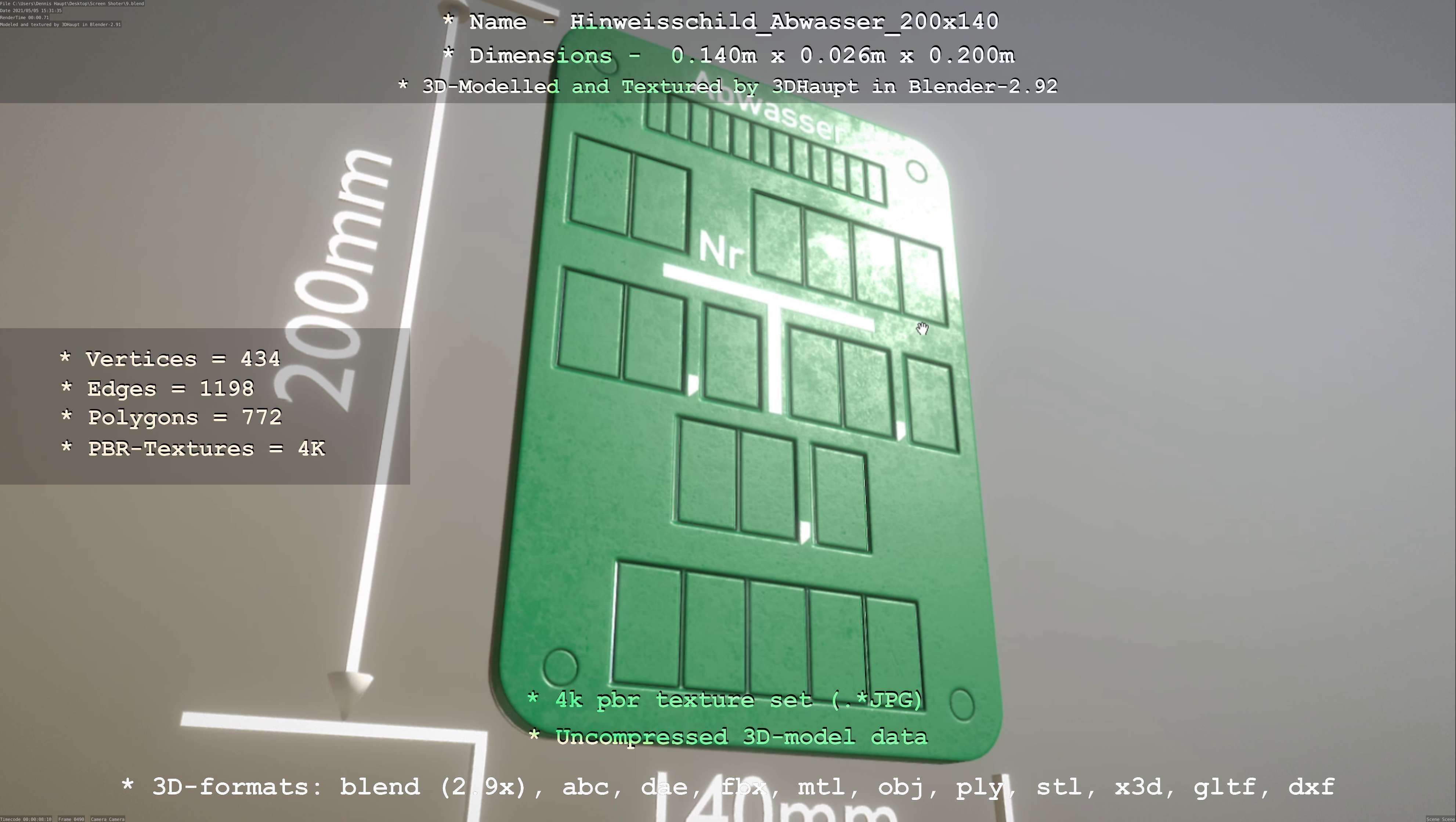 Hinweisschild Abwasser 200x140mm Low-poly 3D model_30