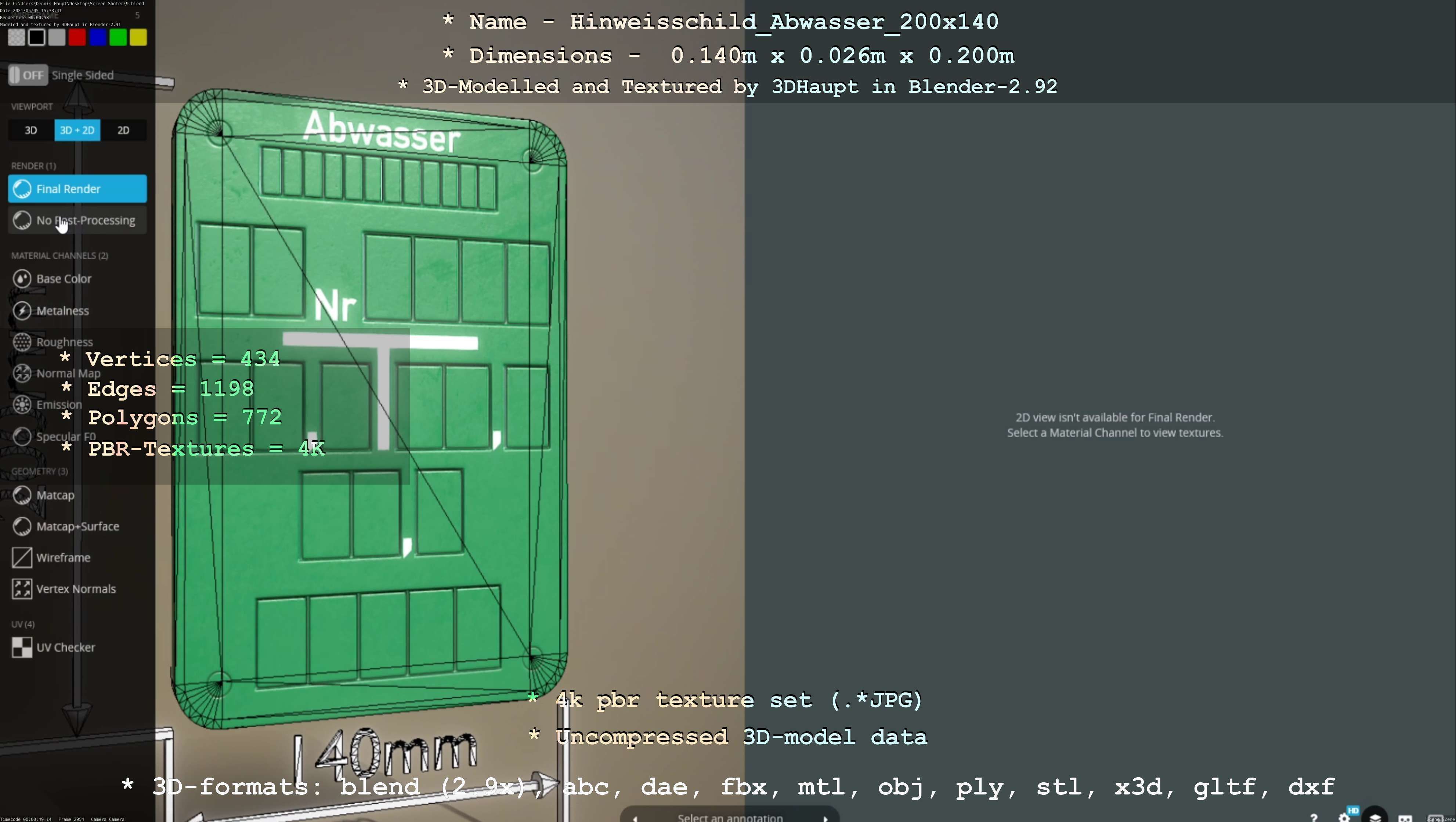 Hinweisschild Abwasser 200x140mm Low-poly 3D model_107