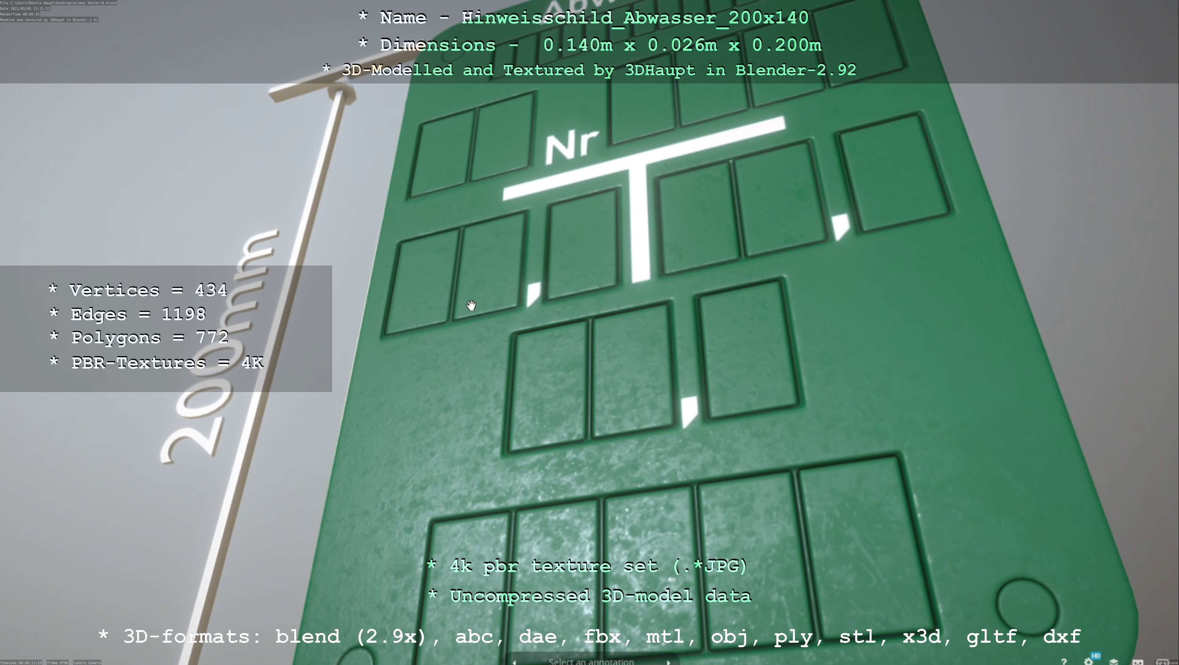 Hinweisschild Abwasser 200x140mm Low-poly 3D model_32