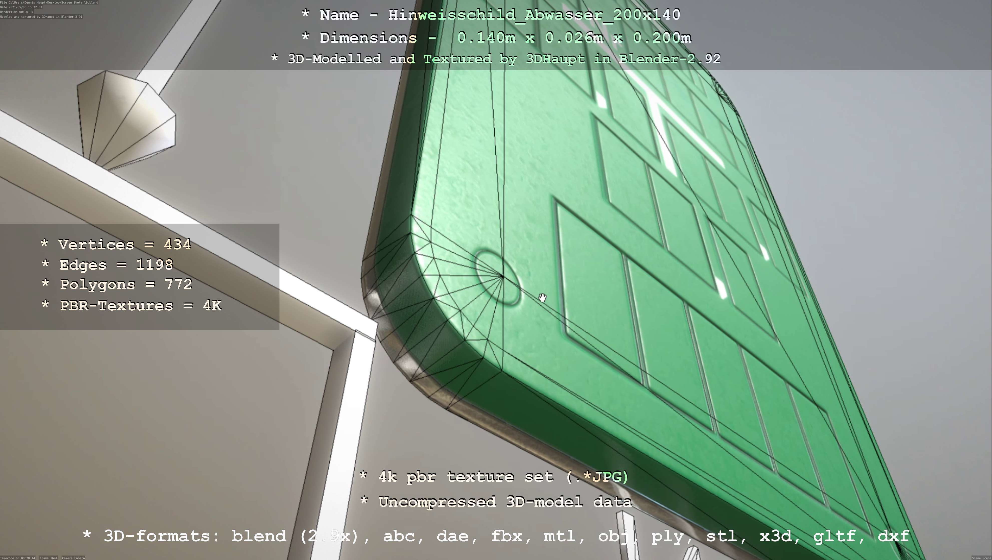 Hinweisschild Abwasser 200x140mm Low-poly 3D model_76