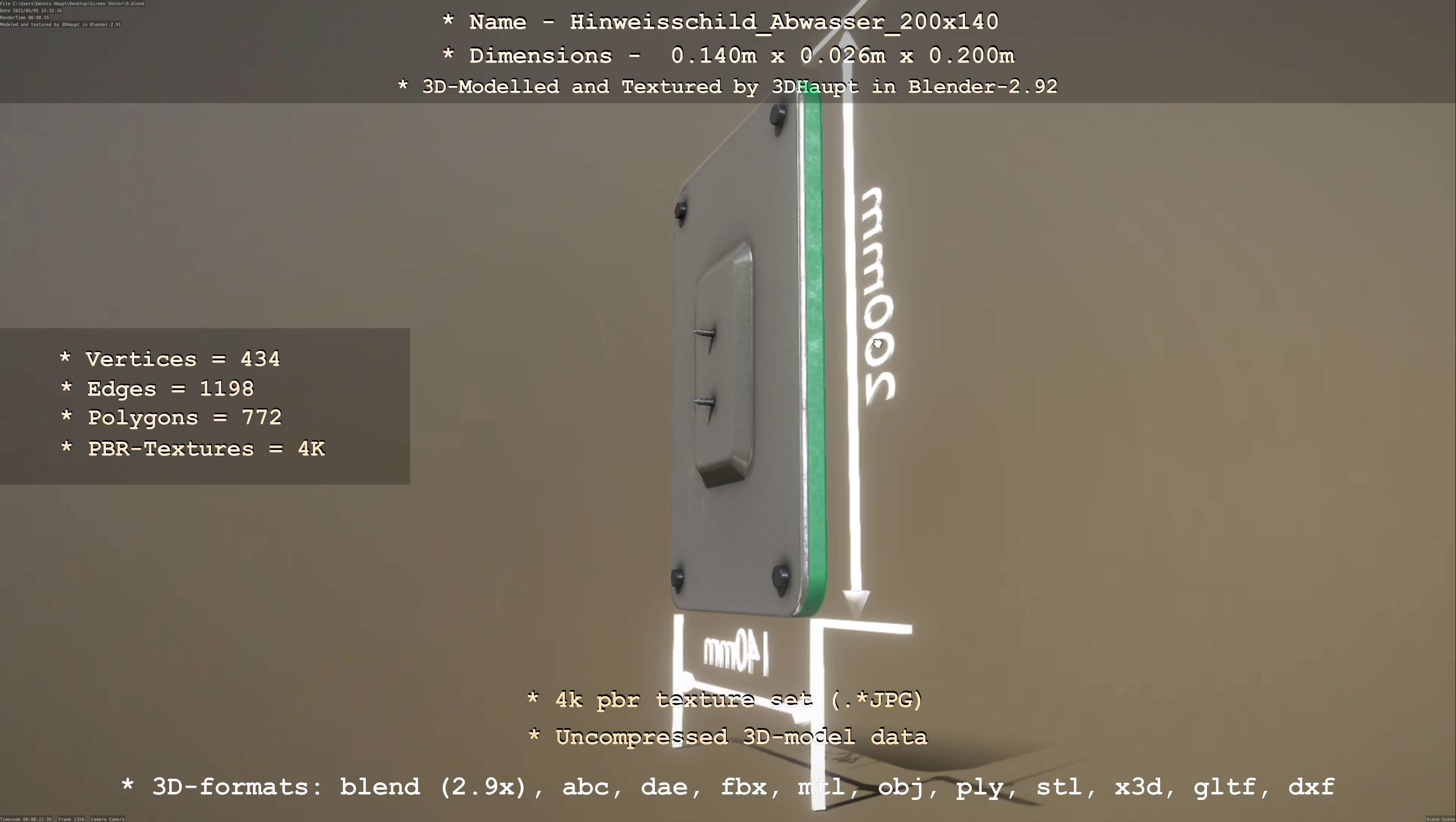 Hinweisschild Abwasser 200x140mm Low-poly 3D model_61