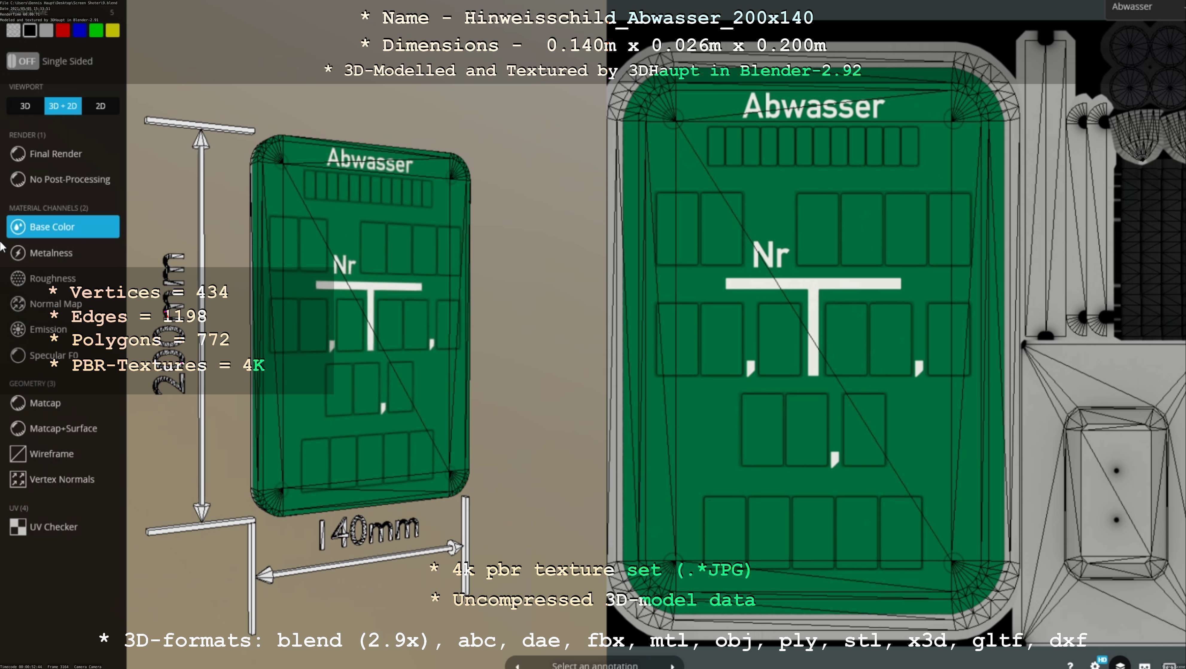 Hinweisschild Abwasser 200x140mm Low-poly 3D model_108