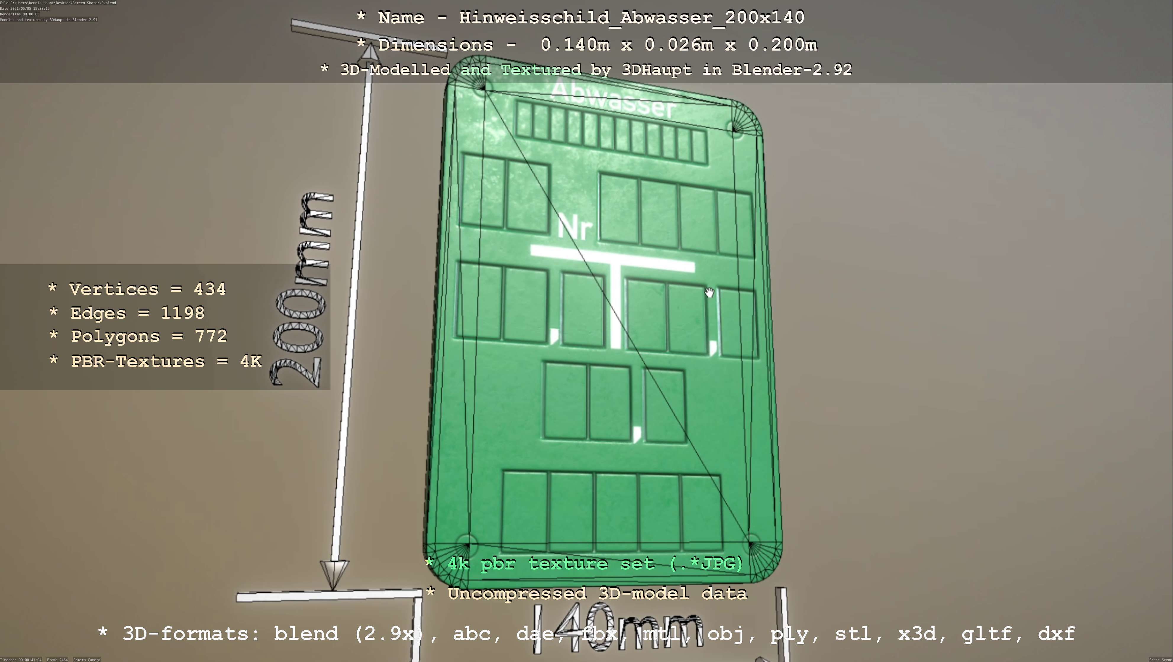 Hinweisschild Abwasser 200x140mm Low-poly 3D model_96