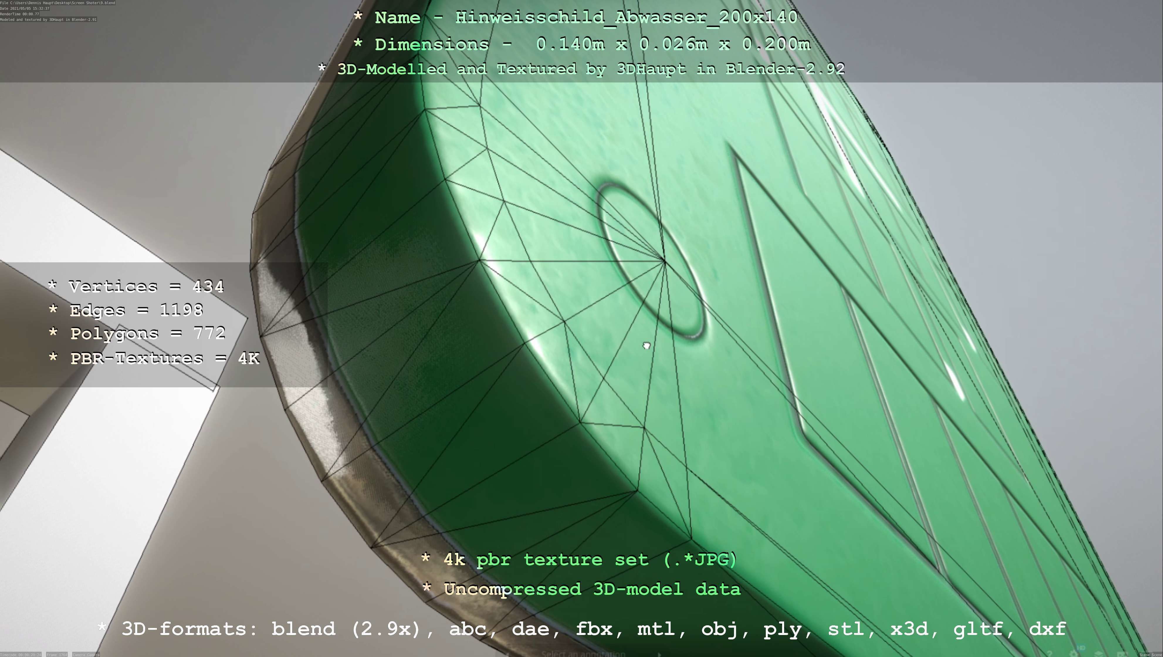 Hinweisschild Abwasser 200x140mm Low-poly 3D model_79