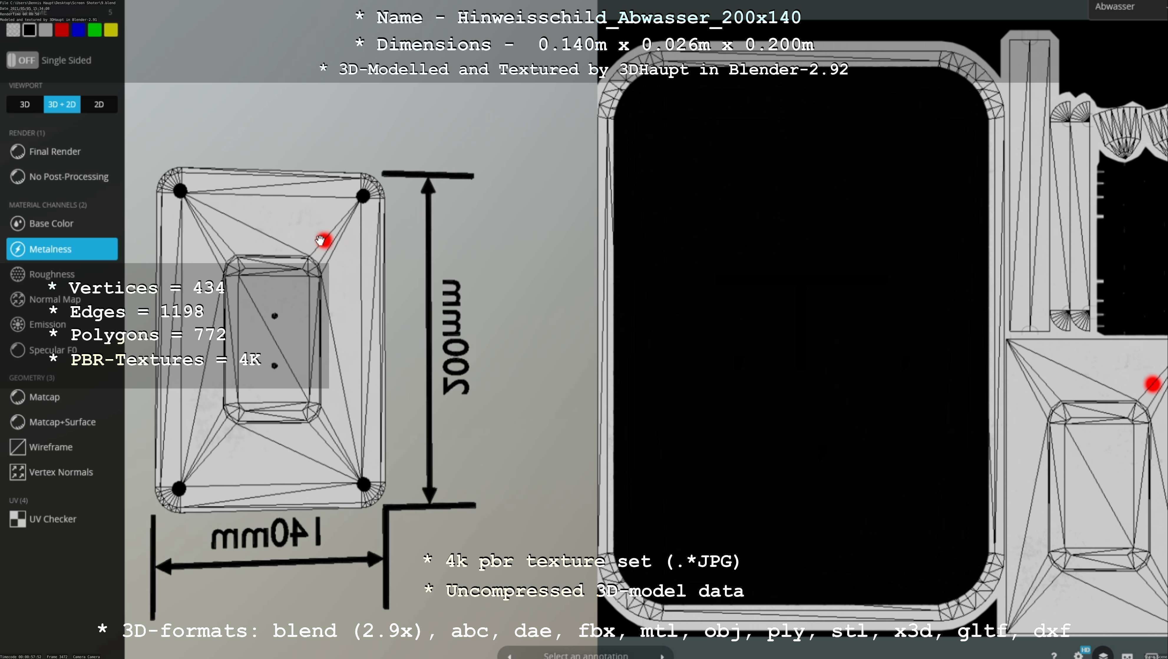 Hinweisschild Abwasser 200x140mm Low-poly 3D model_119