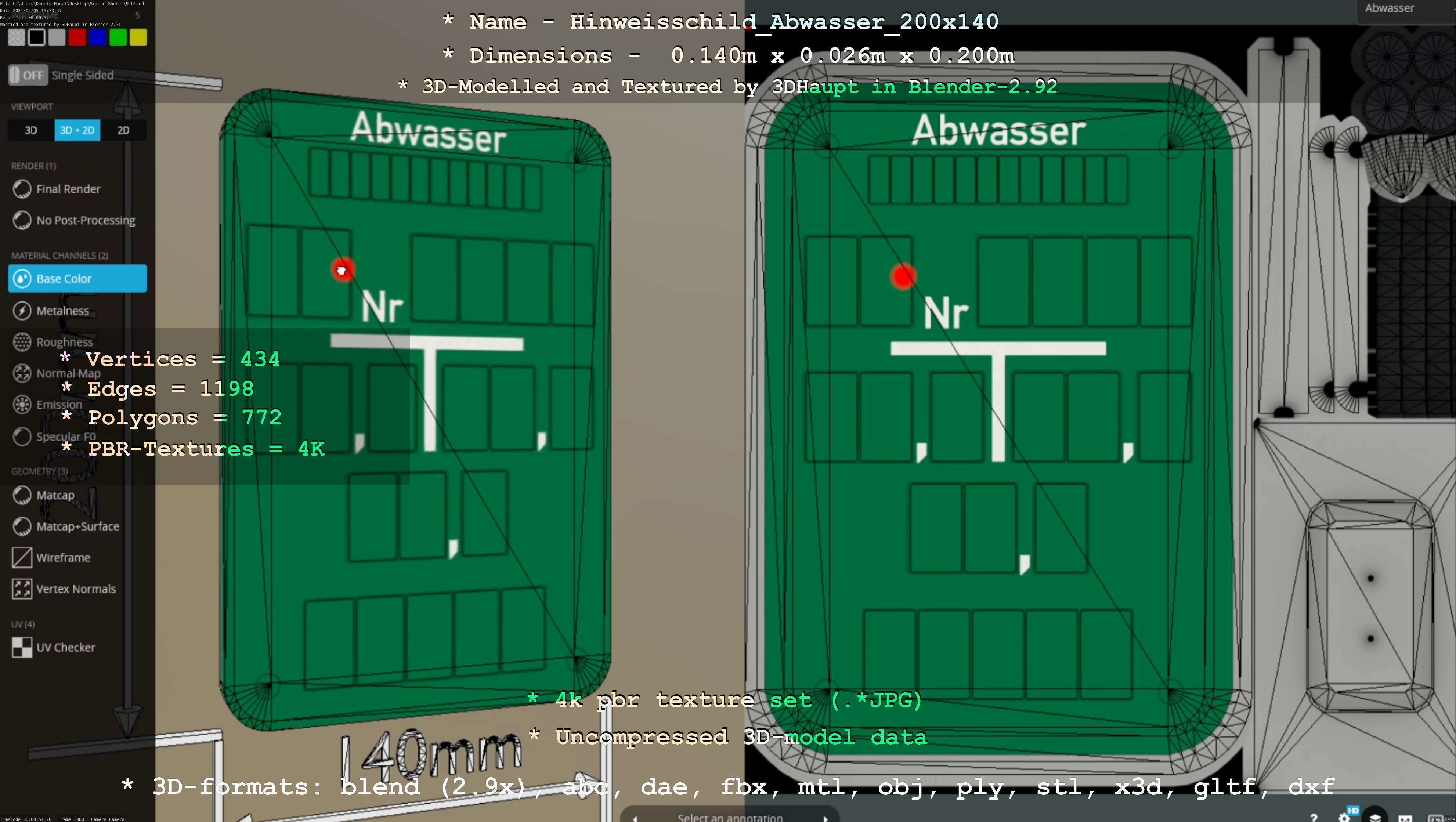 Hinweisschild Abwasser 200x140mm Low-poly 3D model_16