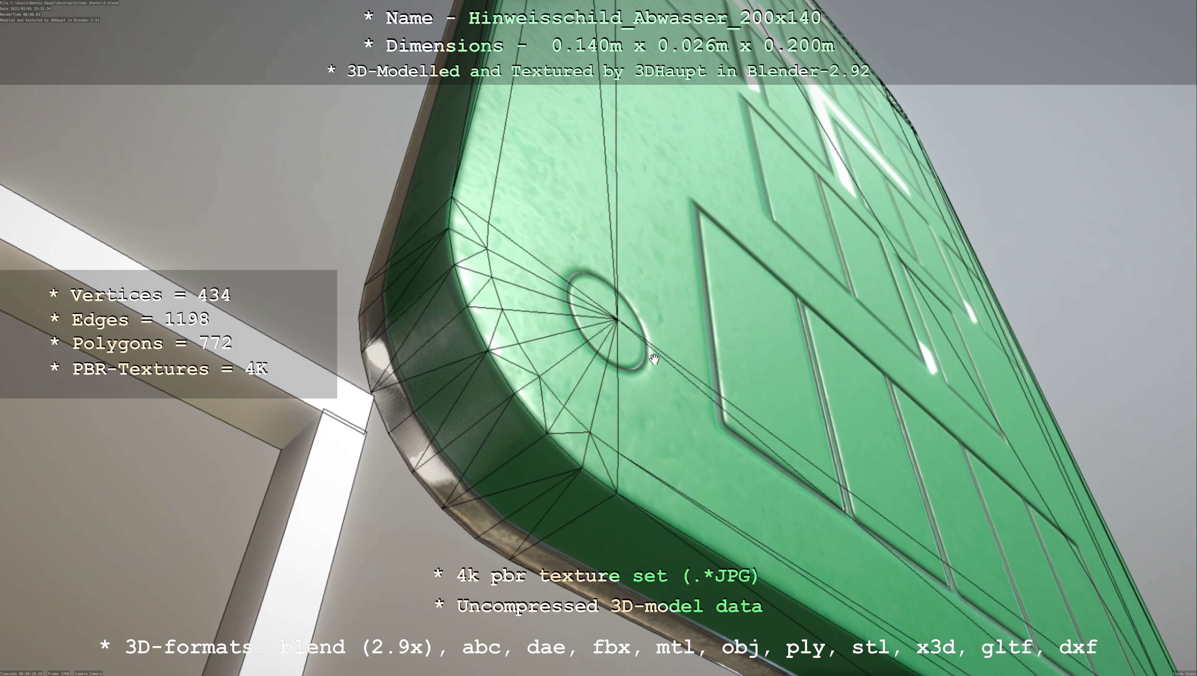 Hinweisschild Abwasser 200x140mm Low-poly 3D model_78