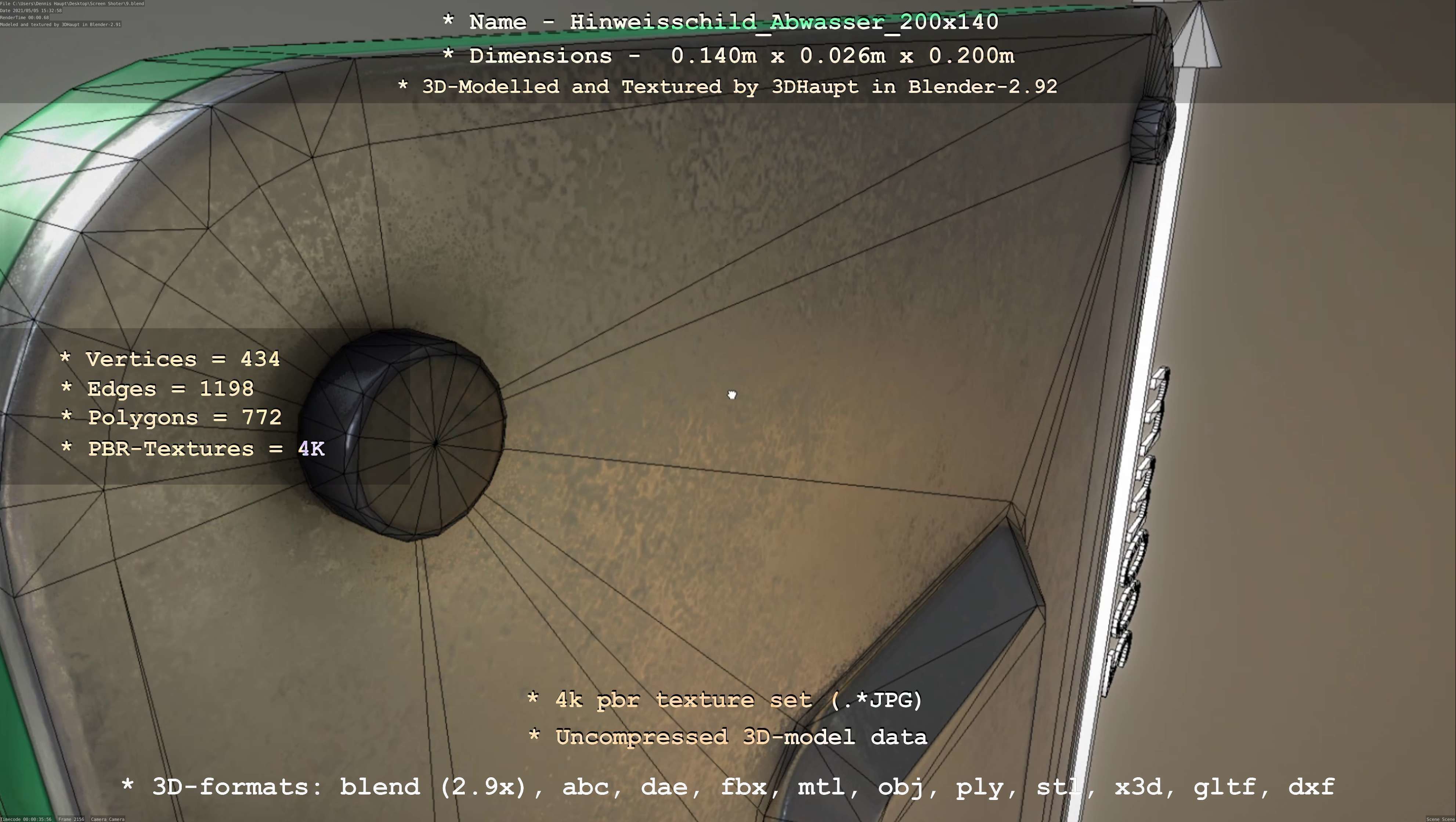 Hinweisschild Abwasser 200x140mm Low-poly 3D model_11