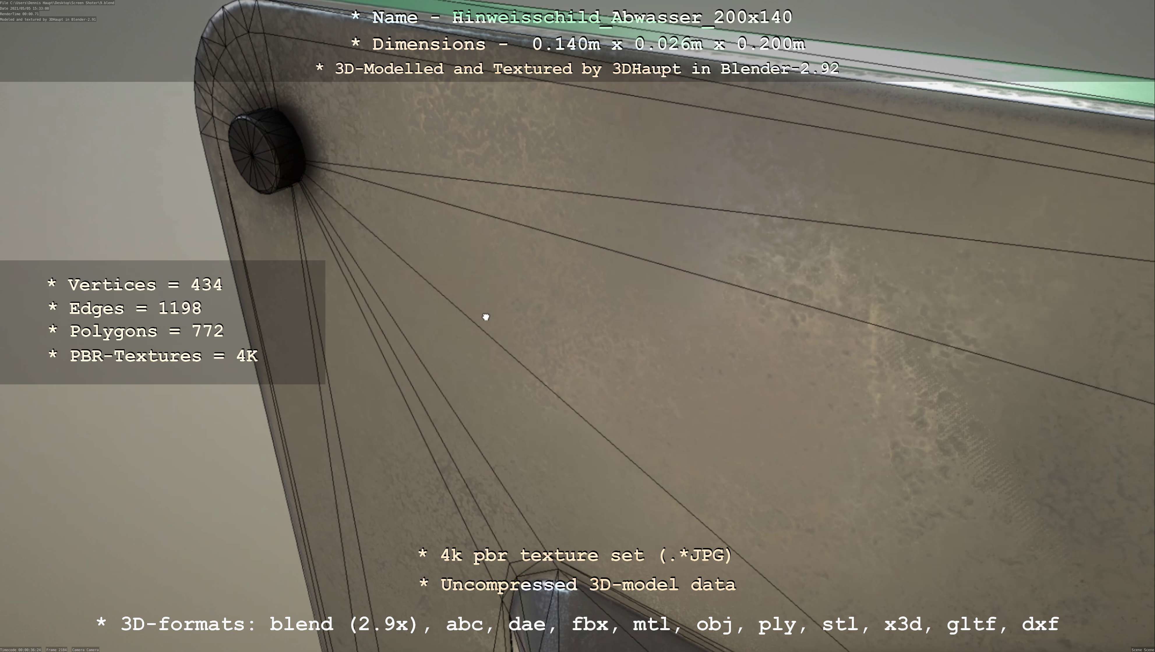 Hinweisschild Abwasser 200x140mm Low-poly 3D model_89