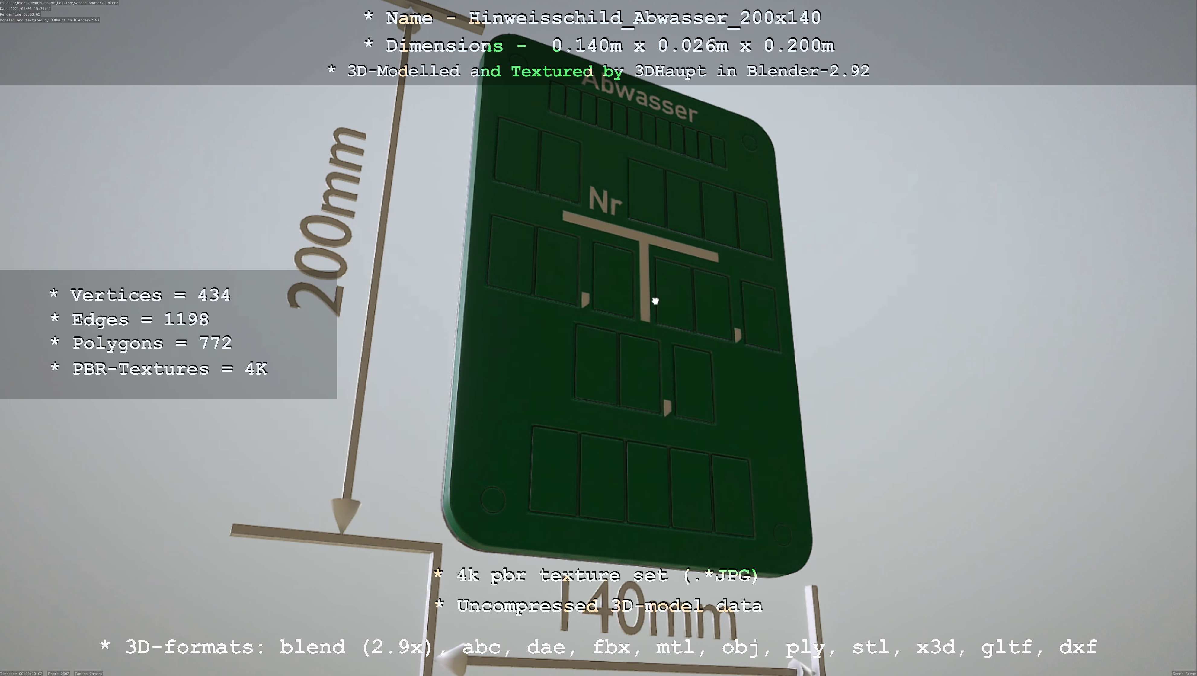 Hinweisschild Abwasser 200x140mm Low-poly 3D model_37