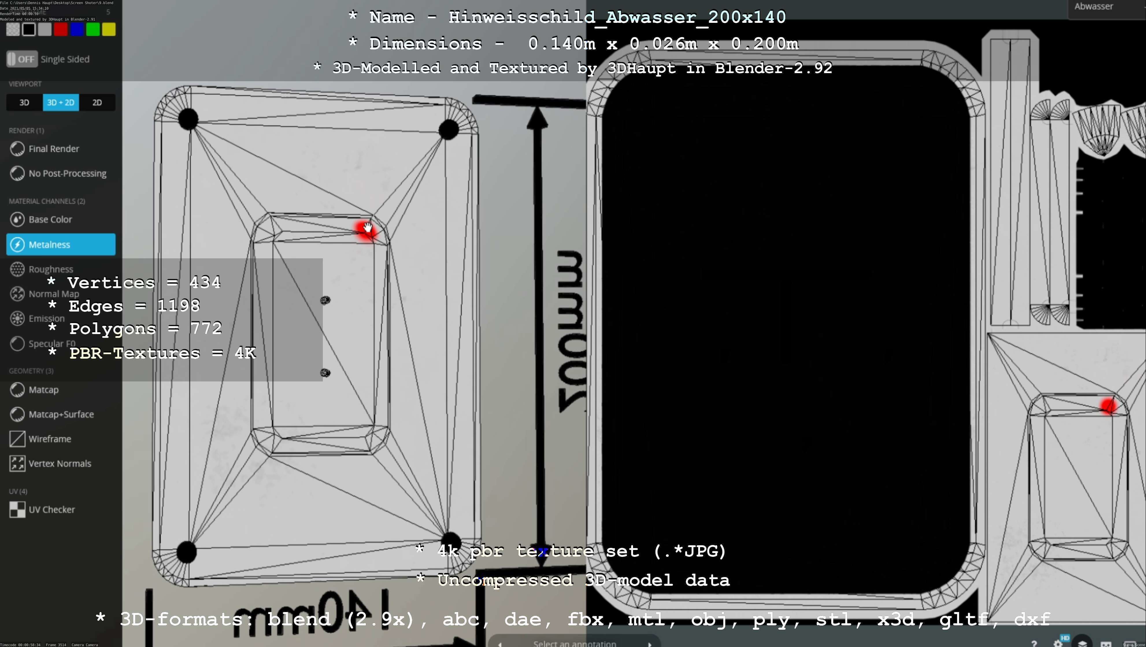 Hinweisschild Abwasser 200x140mm Low-poly 3D model_123