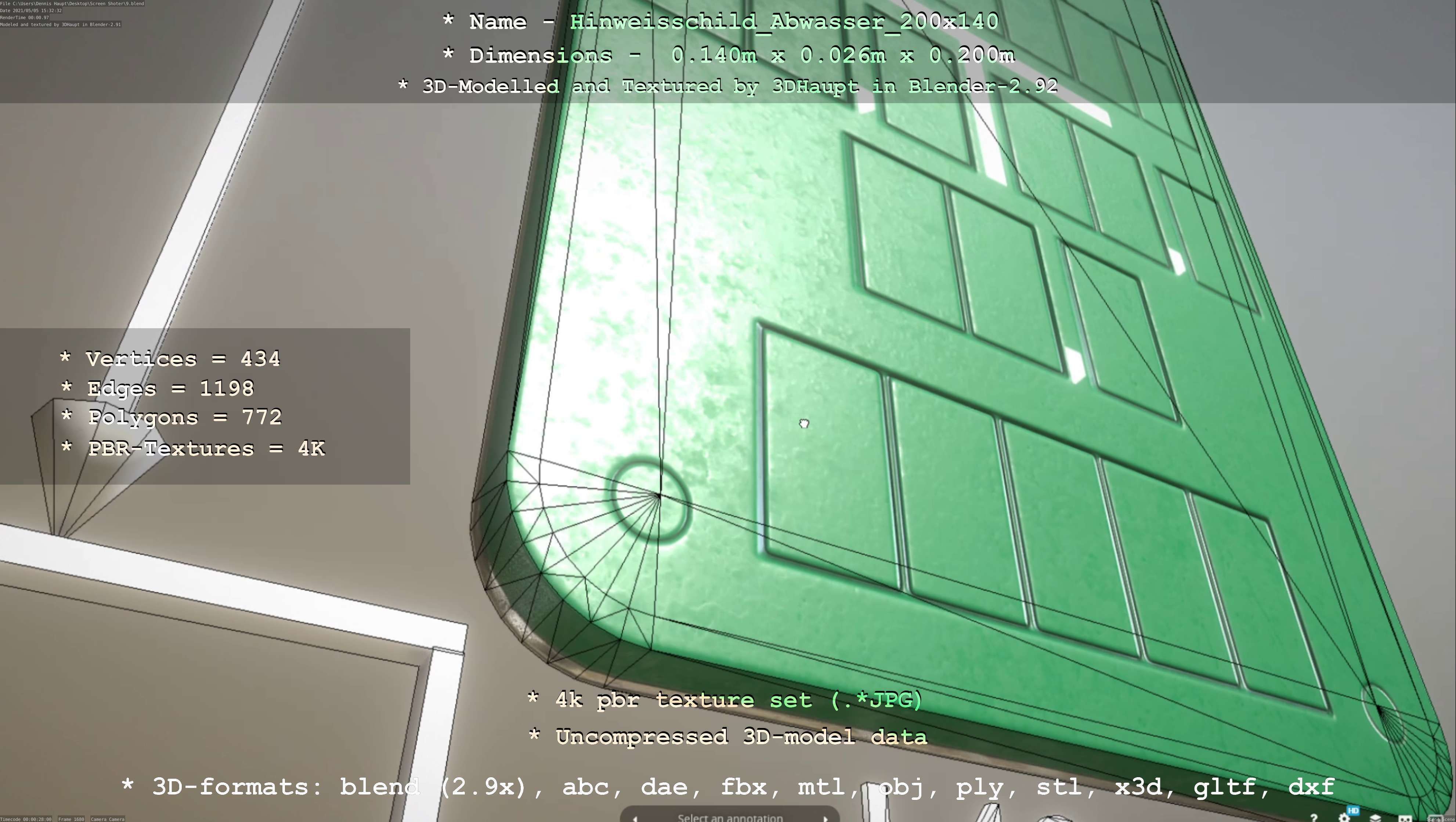 Hinweisschild Abwasser 200x140mm Low-poly 3D model_74