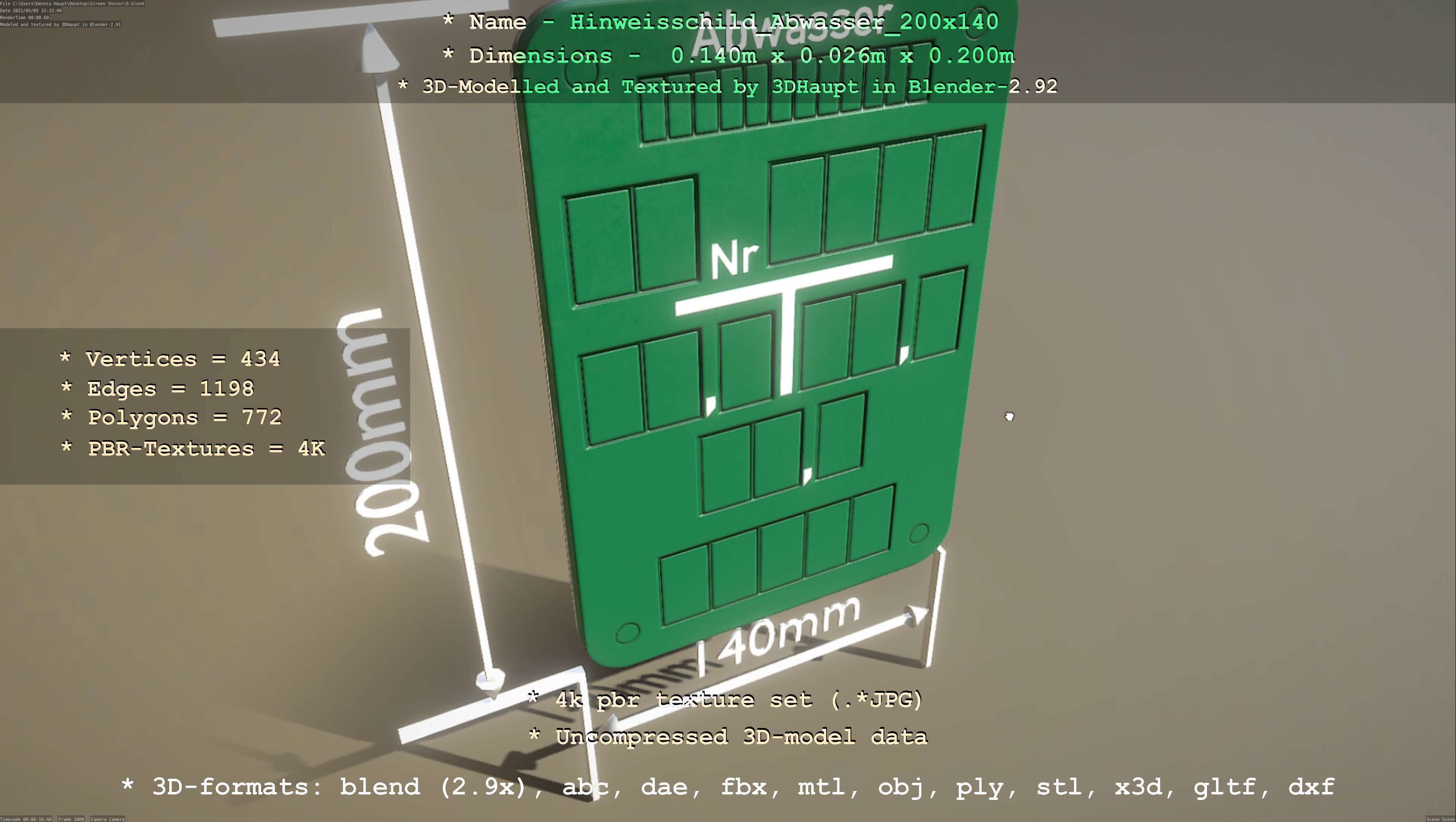 Hinweisschild Abwasser 200x140mm Low-poly 3D model_52
