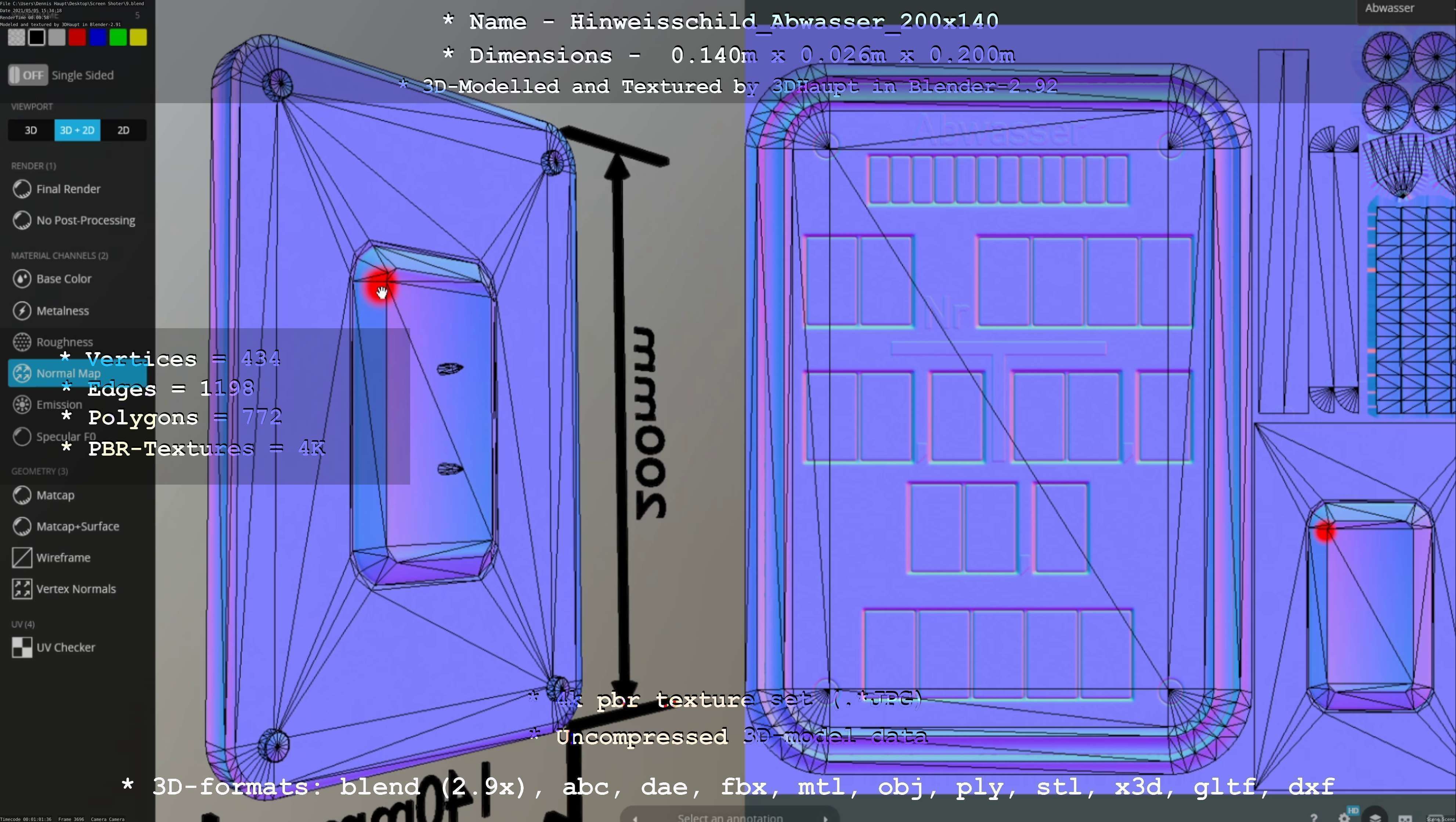 Hinweisschild Abwasser 200x140mm Low-poly 3D model_125