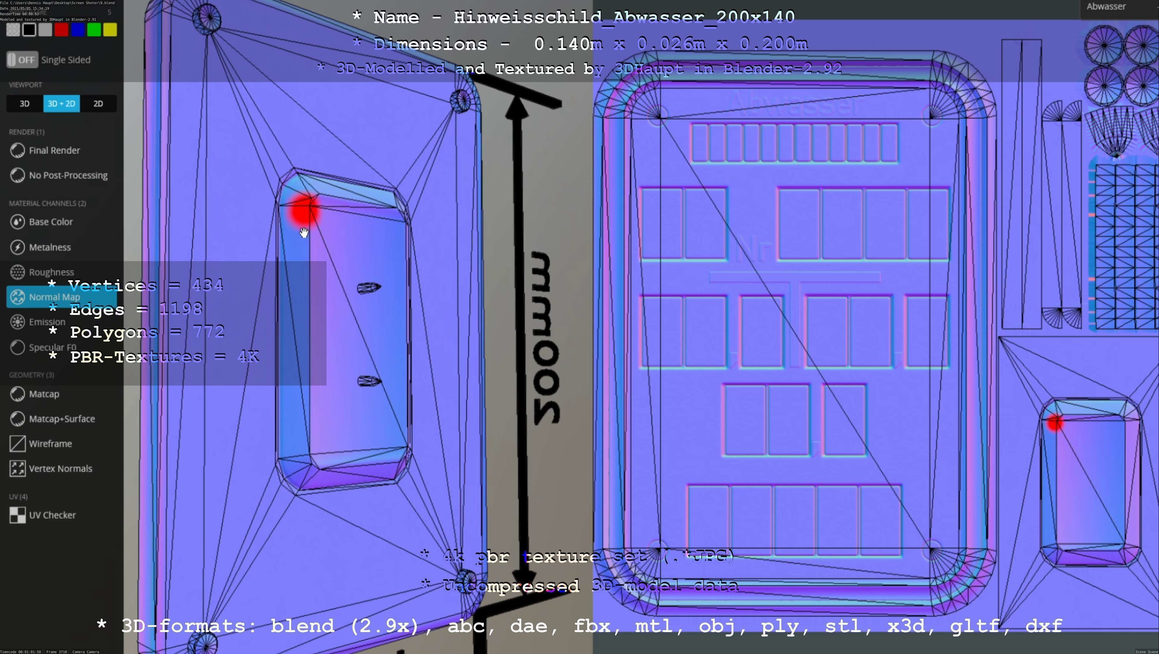 Hinweisschild Abwasser 200x140mm Low-poly 3D model_127