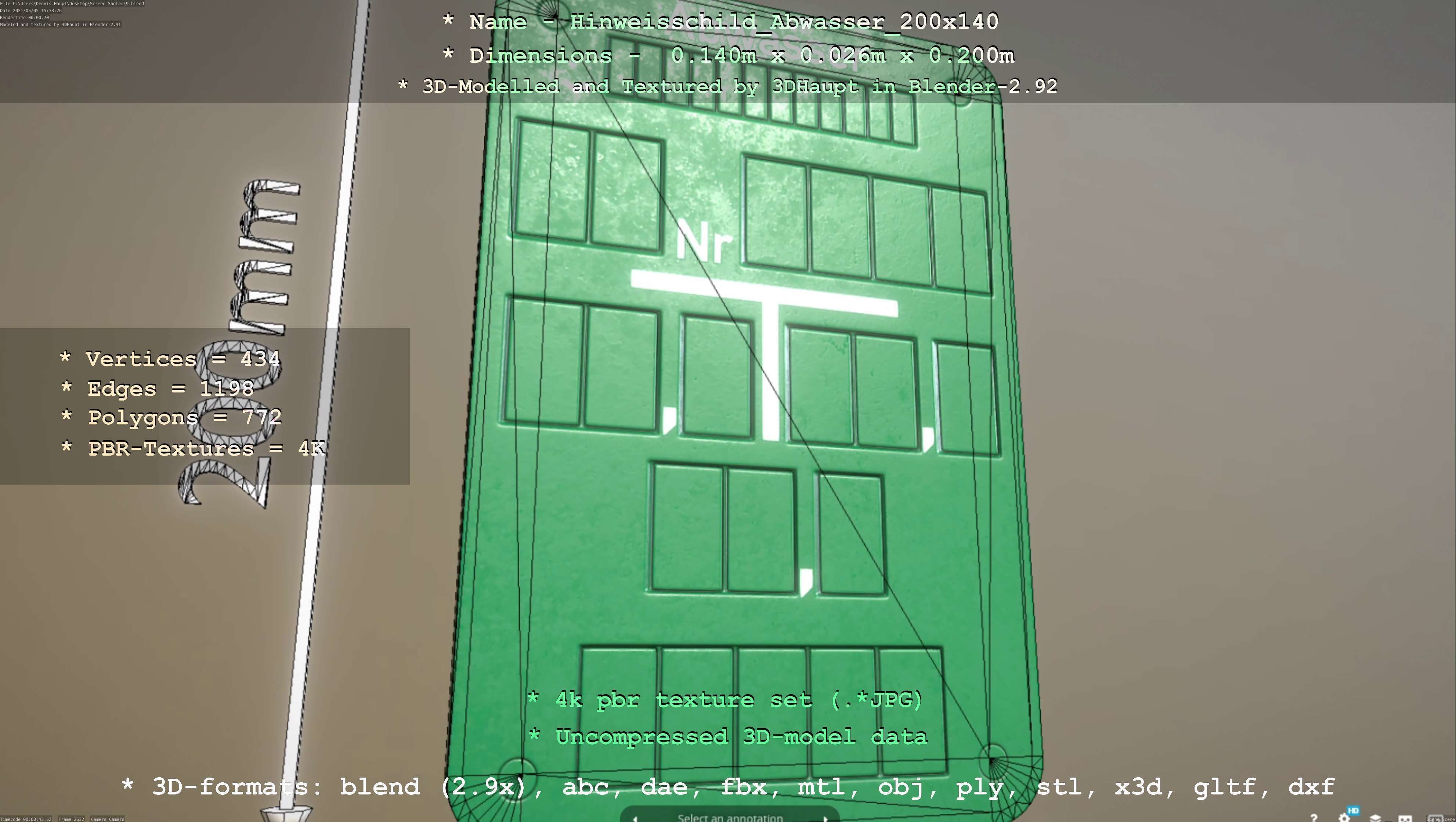 Hinweisschild Abwasser 200x140mm Low-poly 3D model_15