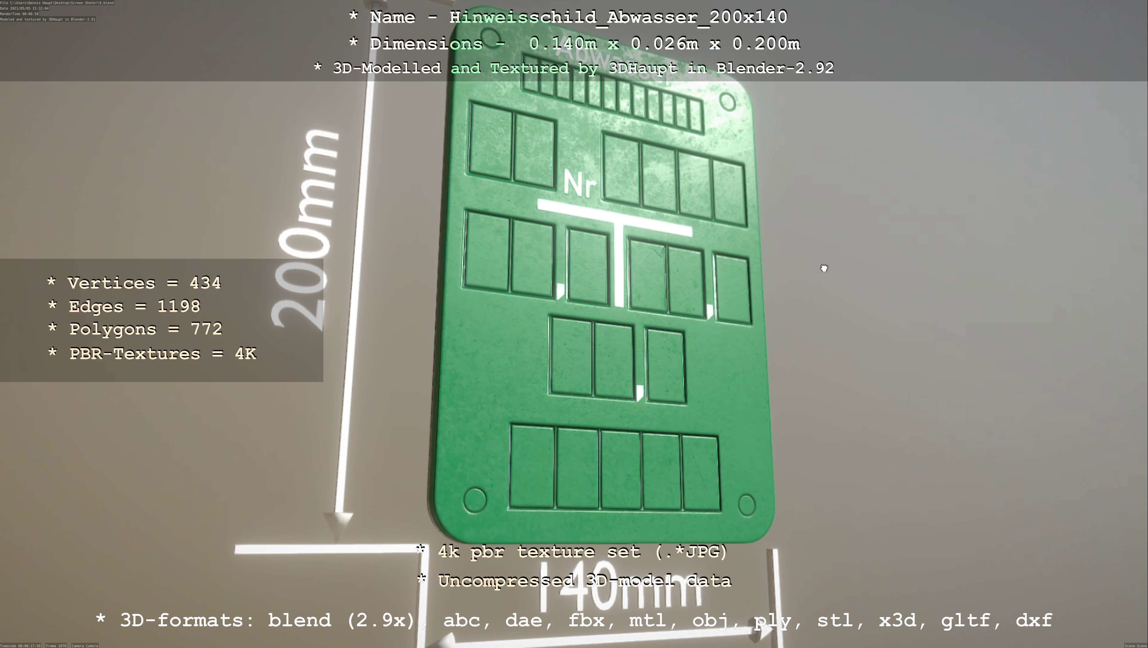 Hinweisschild Abwasser 200x140mm Low-poly 3D model_57