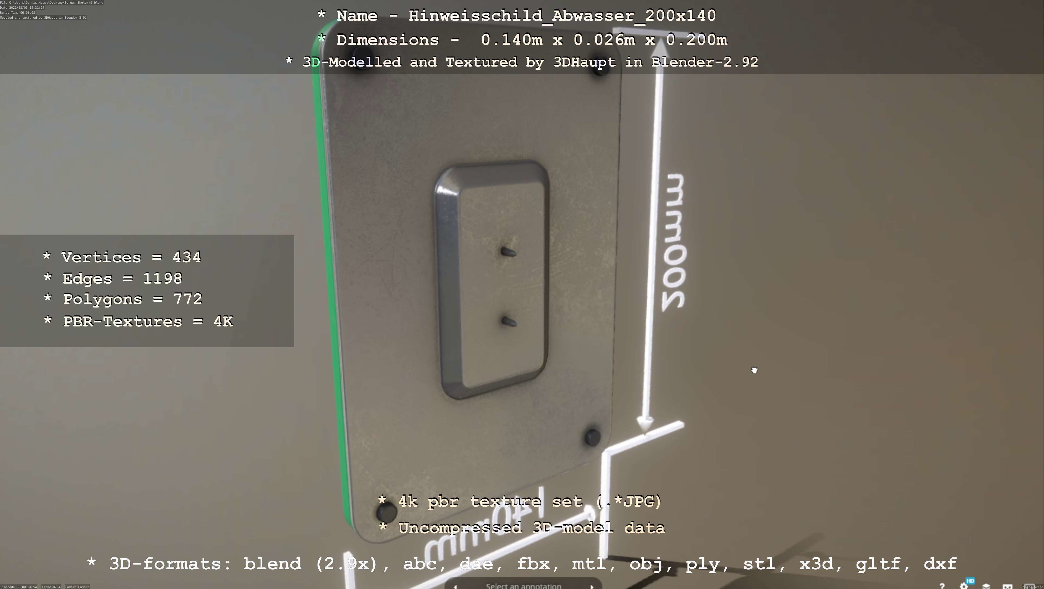 Hinweisschild Abwasser 200x140mm Low-poly 3D model_28