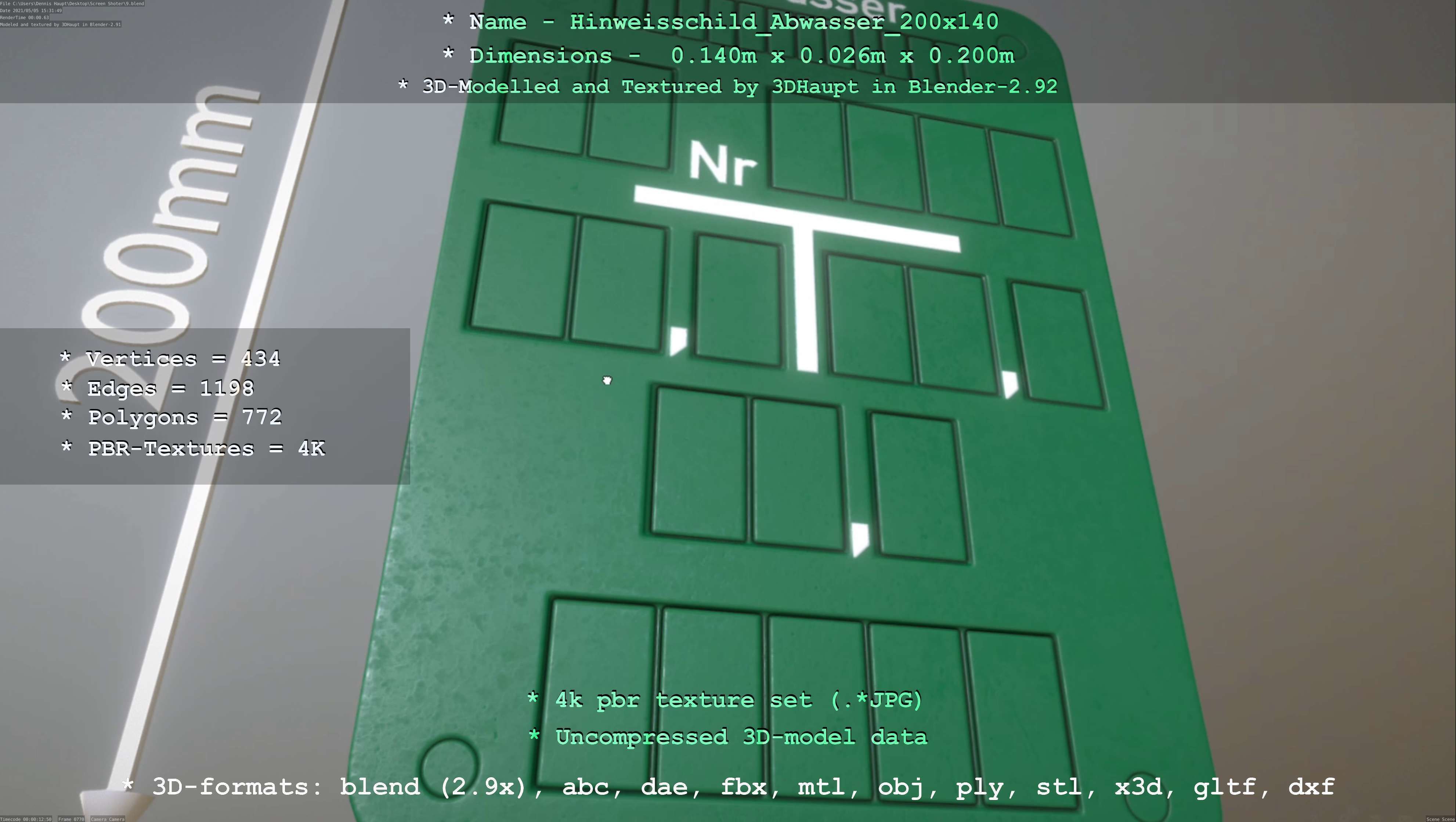 Hinweisschild Abwasser 200x140mm Low-poly 3D model_59