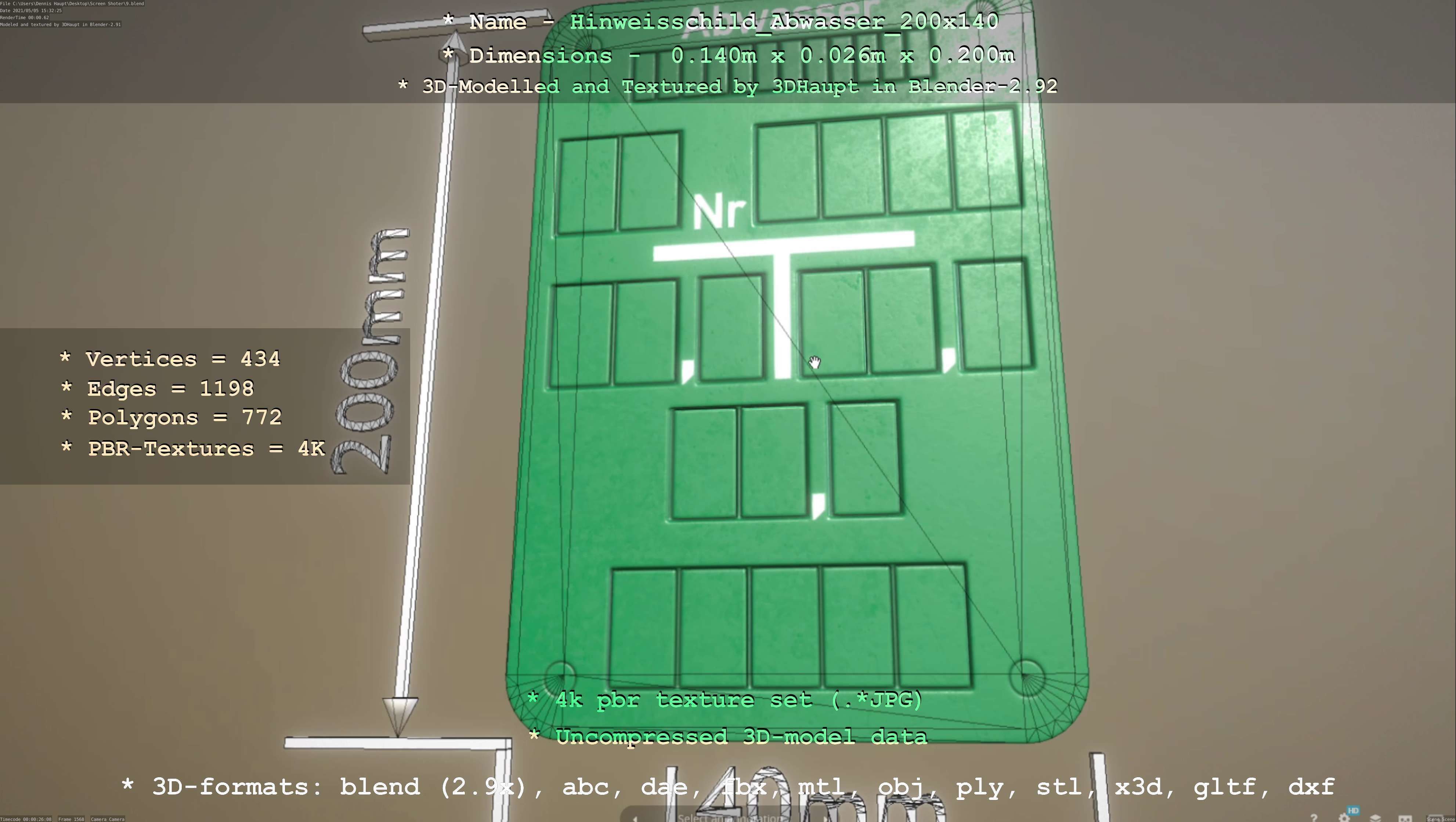 Hinweisschild Abwasser 200x140mm Low-poly 3D model_71