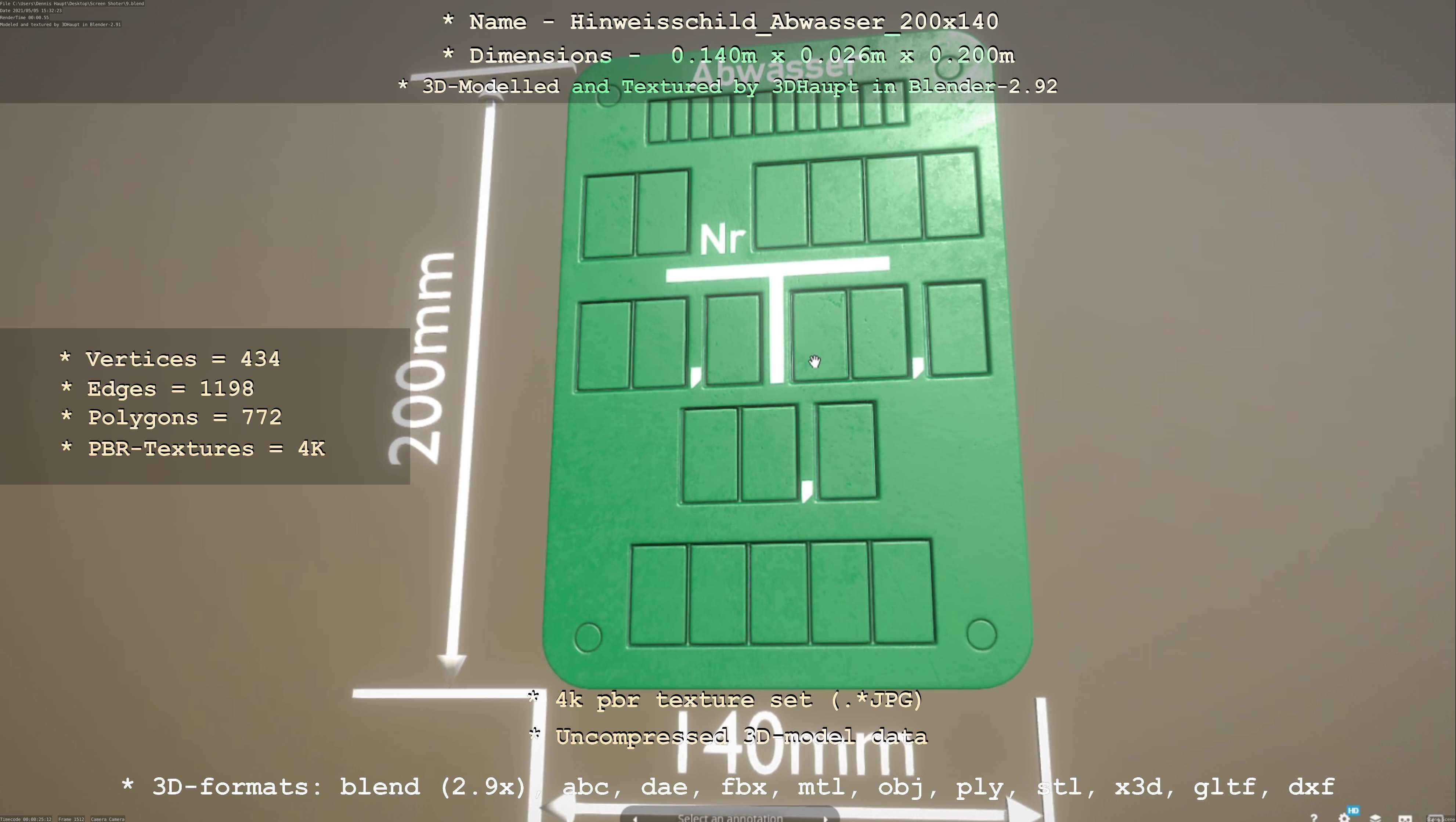 Hinweisschild Abwasser 200x140mm Low-poly 3D model_72