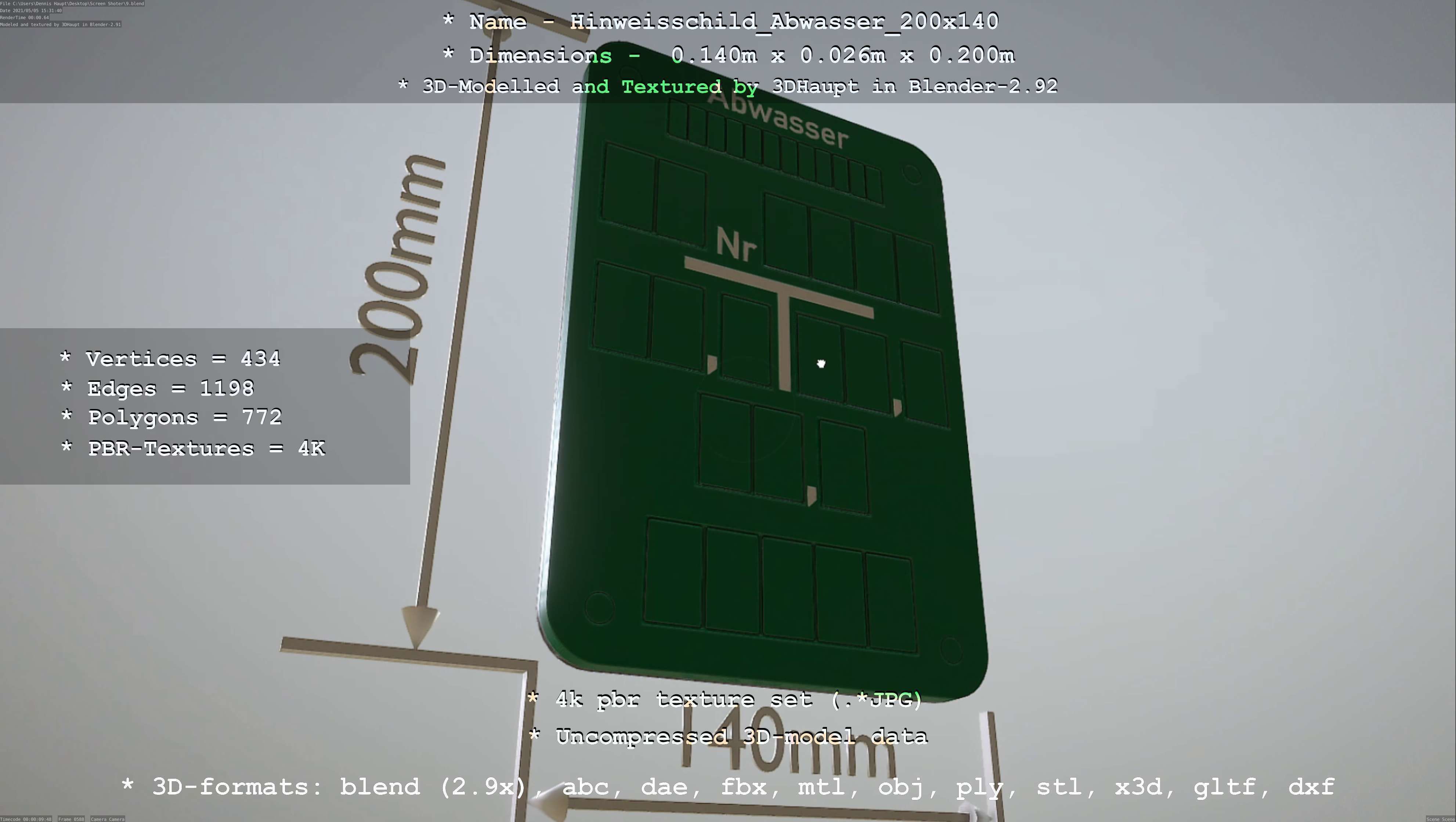 Hinweisschild Abwasser 200x140mm Low-poly 3D model_38