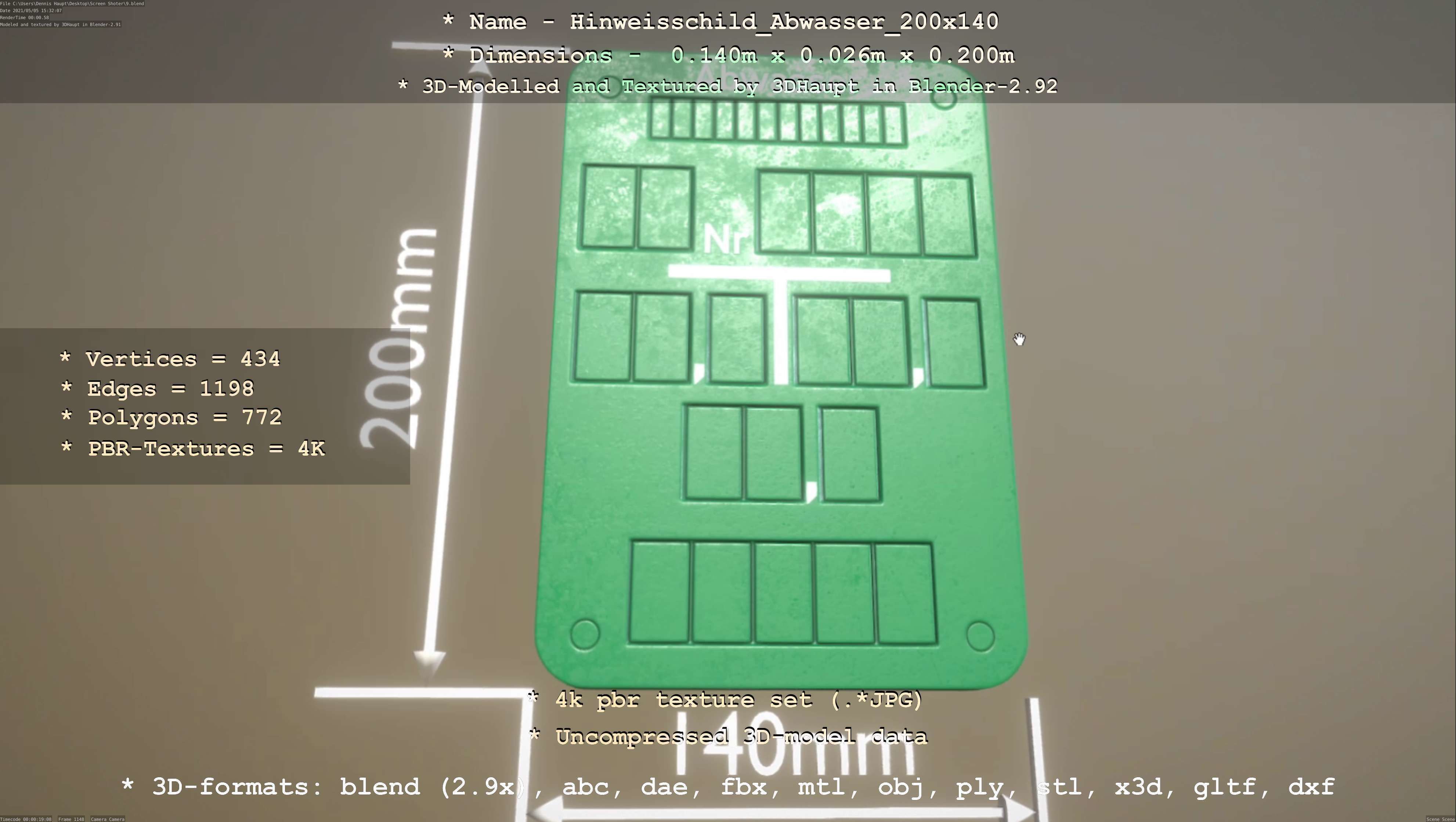 Hinweisschild Abwasser 200x140mm Low-poly 3D model_68